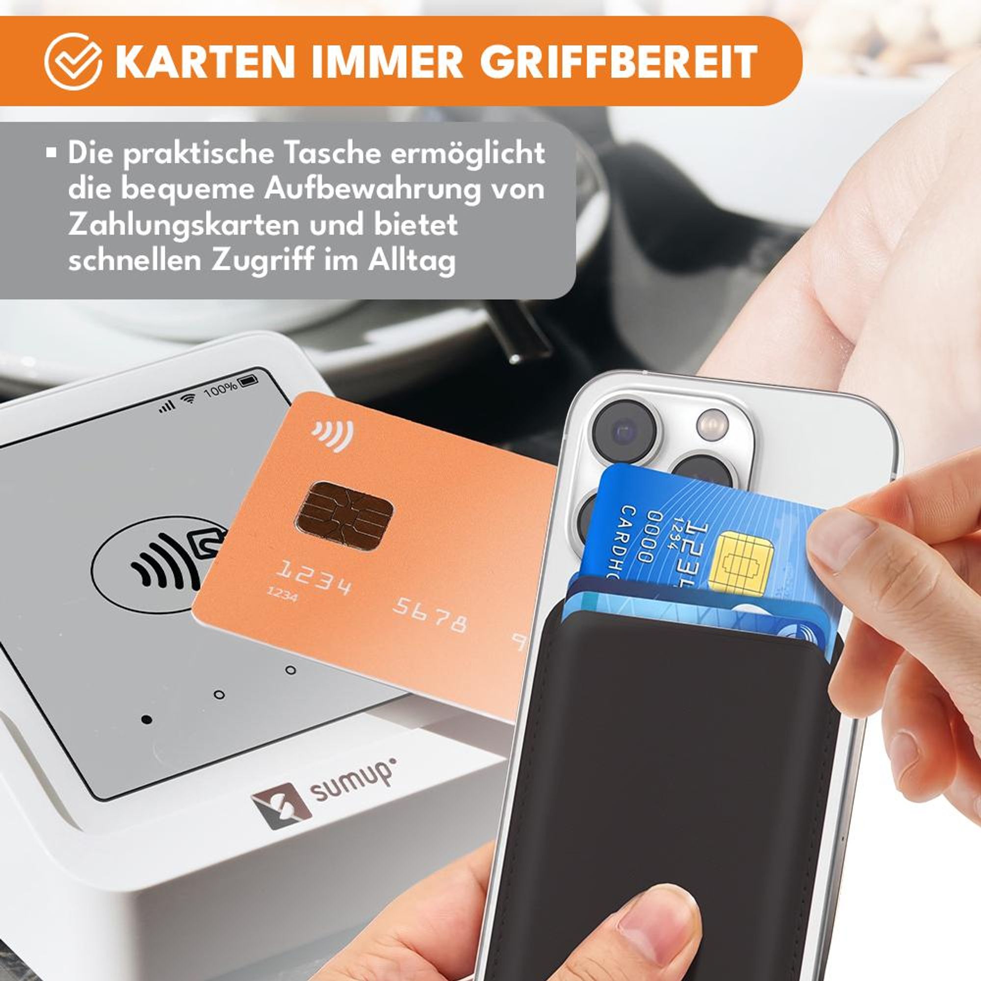 KRUMAD Wallet Kartenhalter, Kartenhalter für Handy, Magnet Wallet Slim, Kartenhalter mit 13 Magneten, Kartenetui, Mini Portemonnaie, Schwarz