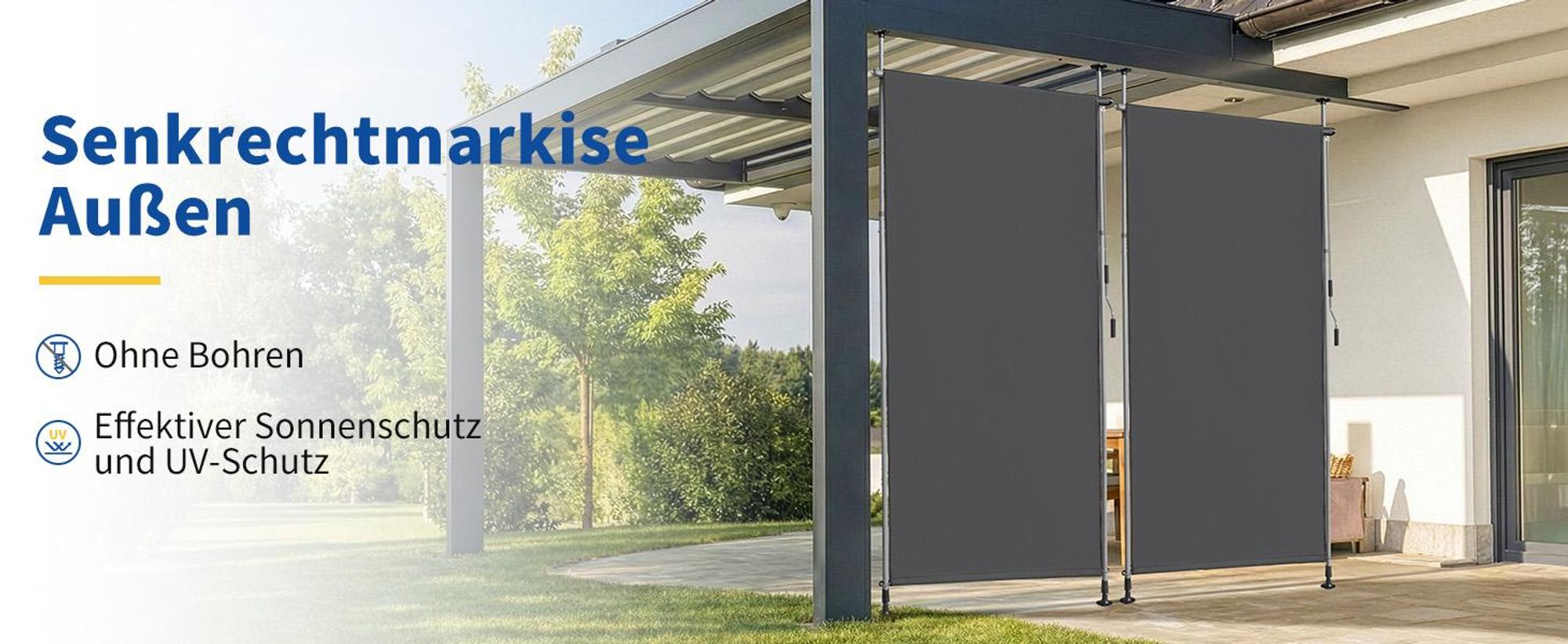 FCH Senkrechtmarkise Klemmmarkise 150x270x(210-310) cm Vertikalmarkise Balkonmarkise Sonnenmarkise Sonnenschutz, Sichtschutz, ausziehbar - dunkelgrau