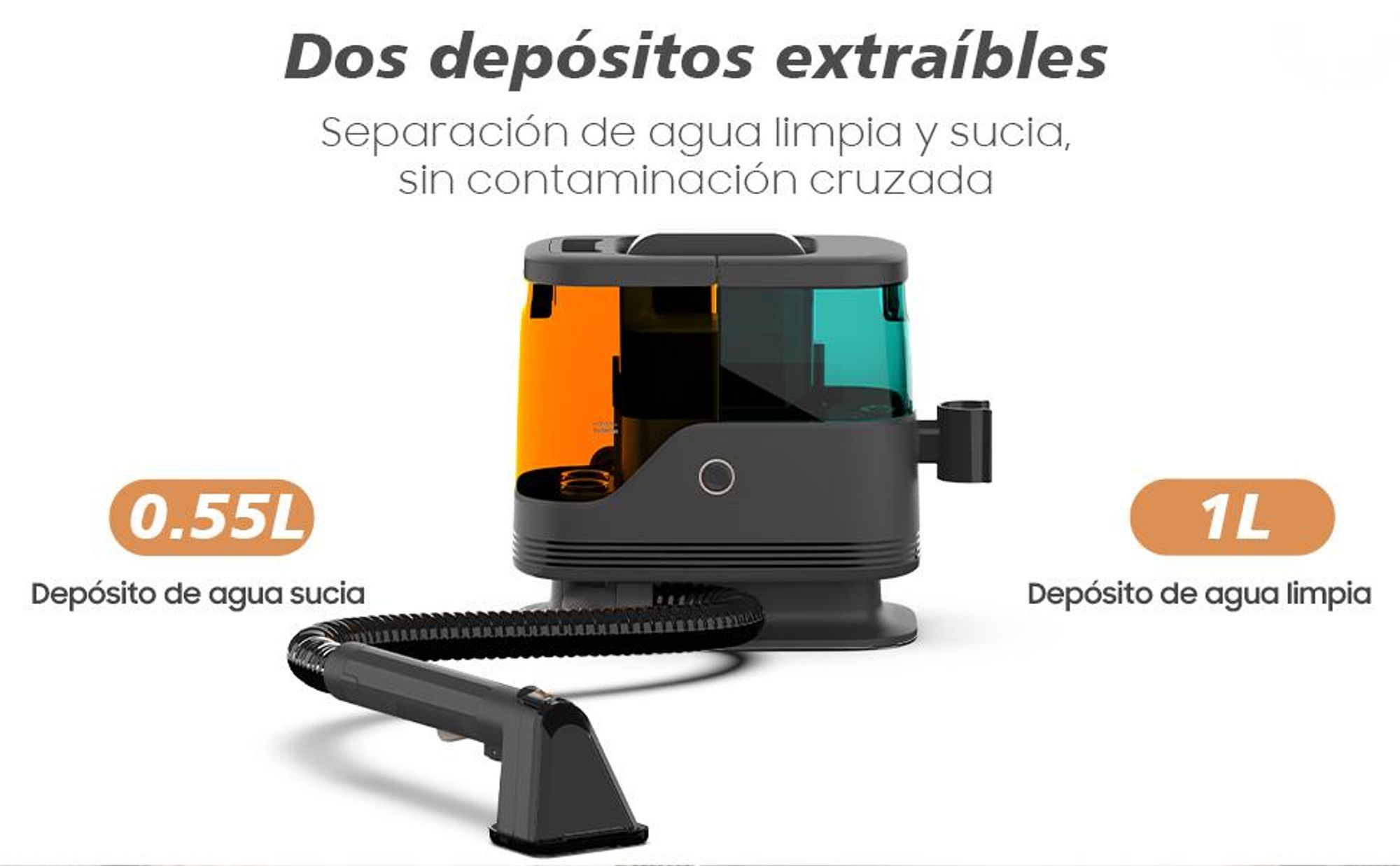 Aspirador de agua para tapicerías – 400W aspirador lavador con potencia de succión de 13 kPa, limpiador portátil de alfombras para sofá