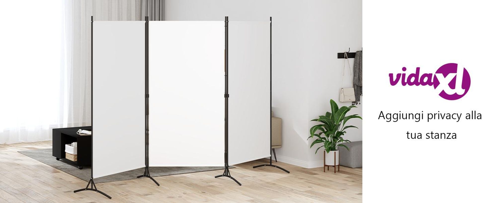 divisorio 3 pezzi bianco 260x180 cm in tessuto