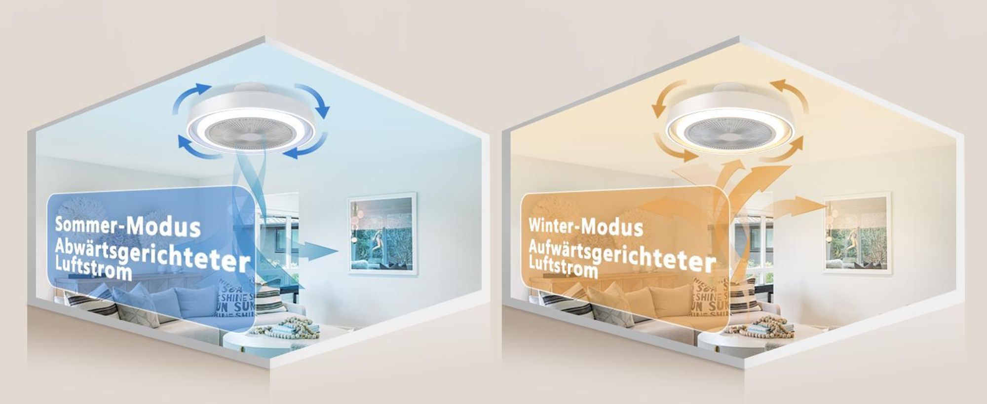 ZMH LED Deckenventilator Fernbedienung Dimmbar Deckenleuchte mit Ventilator Lampe Decke Leise Modern Deckenlampe Blau 5 Flügeln für Schlafzimmer