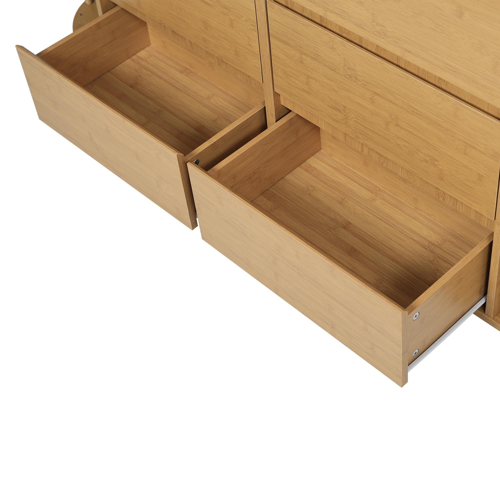 Flieks Kommode mit 6 Schubladen, Sideboard Wohnzimmerschrank mit 2 Bambus-Regalen, Aufbewahrungsschrank 160x40x75 cm, Oak