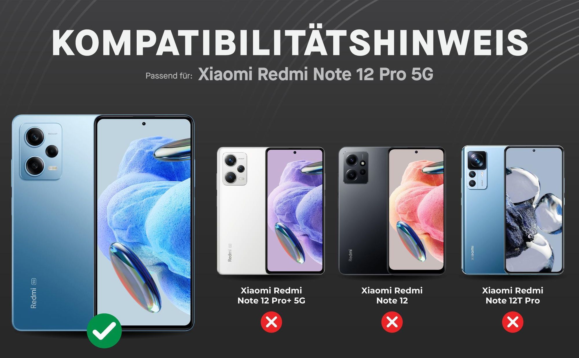 Kompatibilitätshinweise Displayglas für  Xiaomi Redmi Note 12 Pro 5G