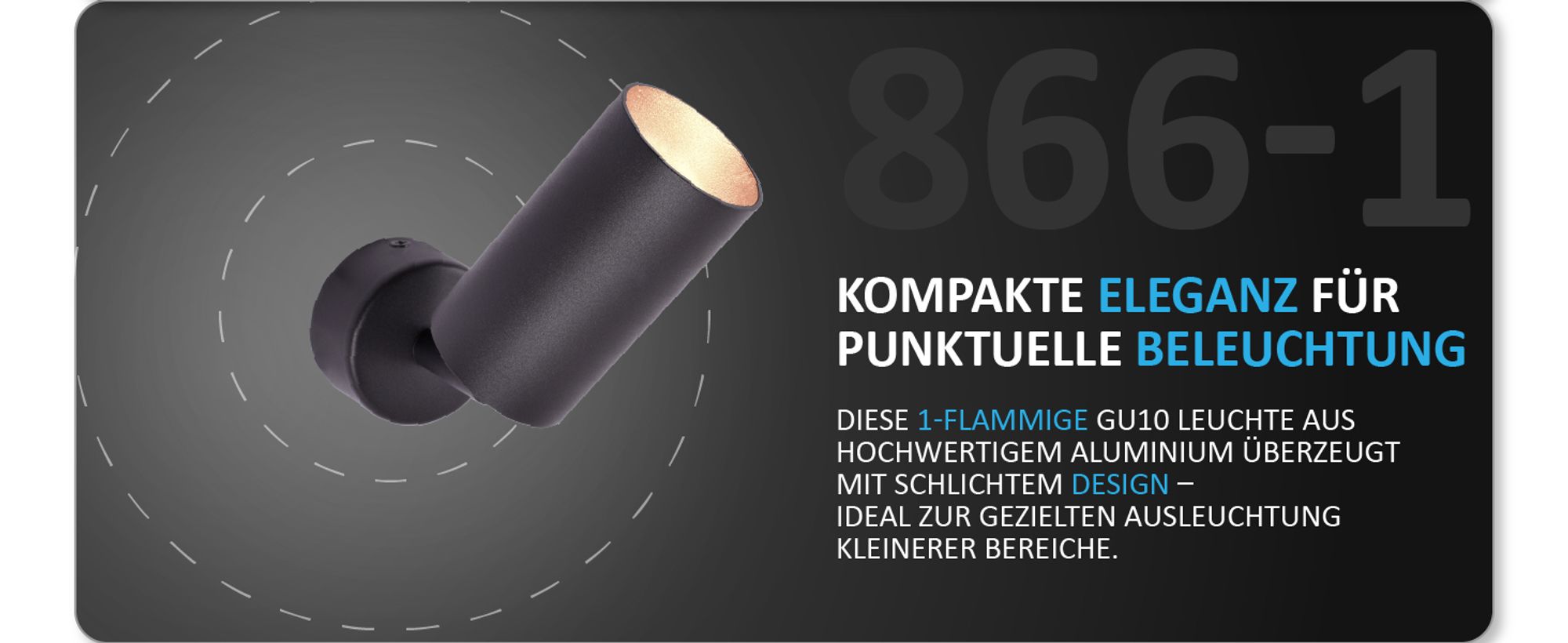 GU10 Deckenleuchte ProSpot 866-1 Schwarz – 1-flammig, Aluminium, IP20
