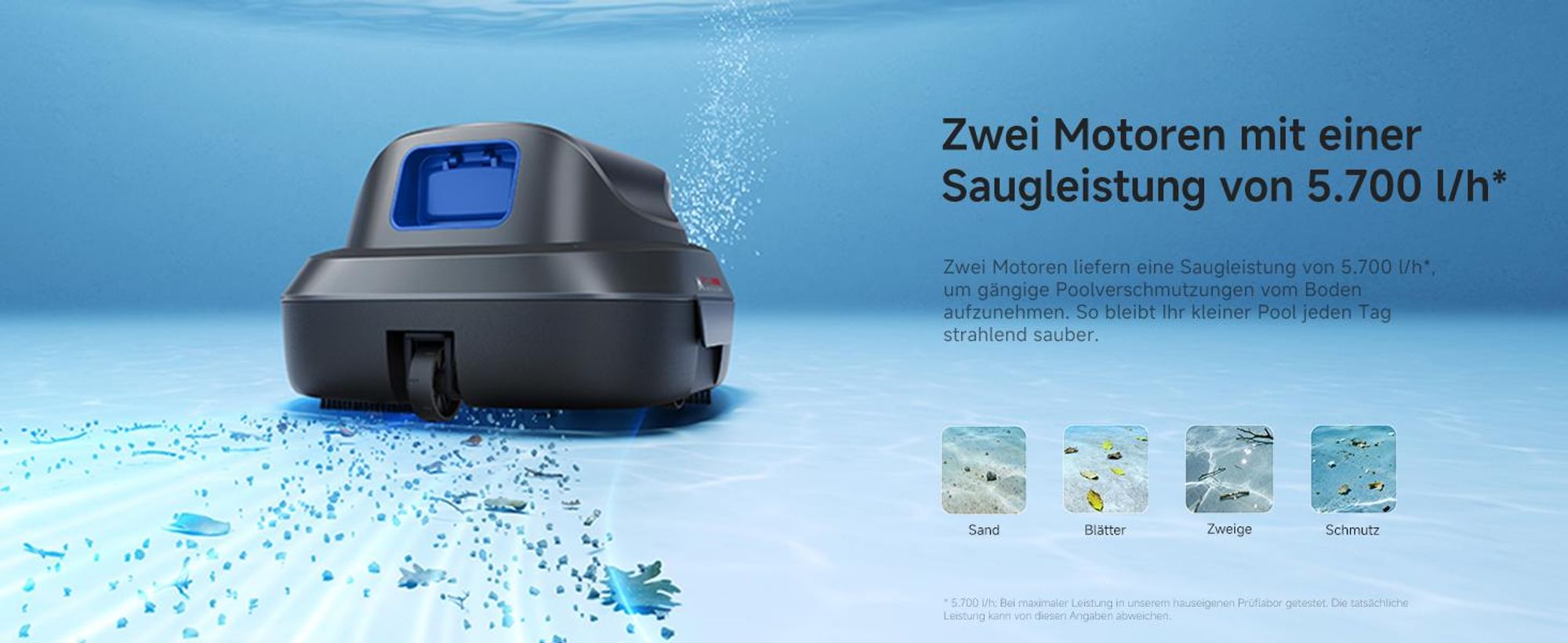 MOVA Diver R10 Poolroboter kabellos, 5700 l/h Saugleistung, 120 Min Laufzeit, automatisches Parken, für oberirdische Pools bis 80 m²