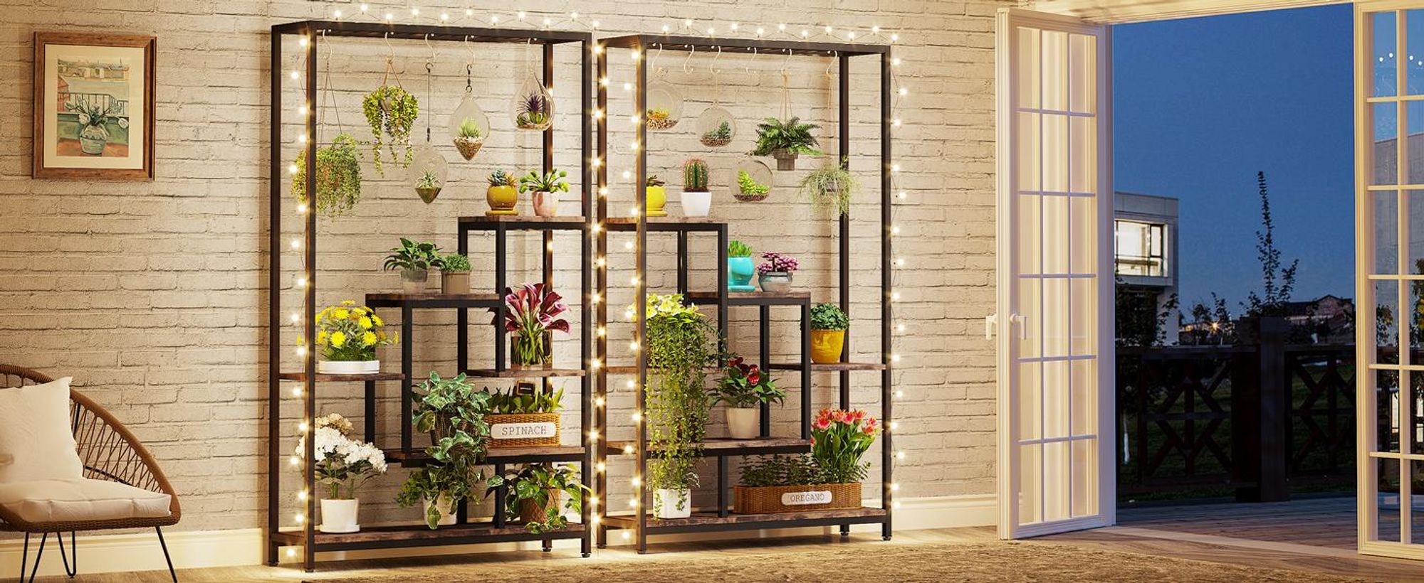 Tribesigns Porte-fleurs, Étagère pour plantes à 5 niveaux avec 10 crochets en S, 180cm de haut Porte-plantes en métal Étagère pour fleurs pour balcon intérieur Salon (Marron)