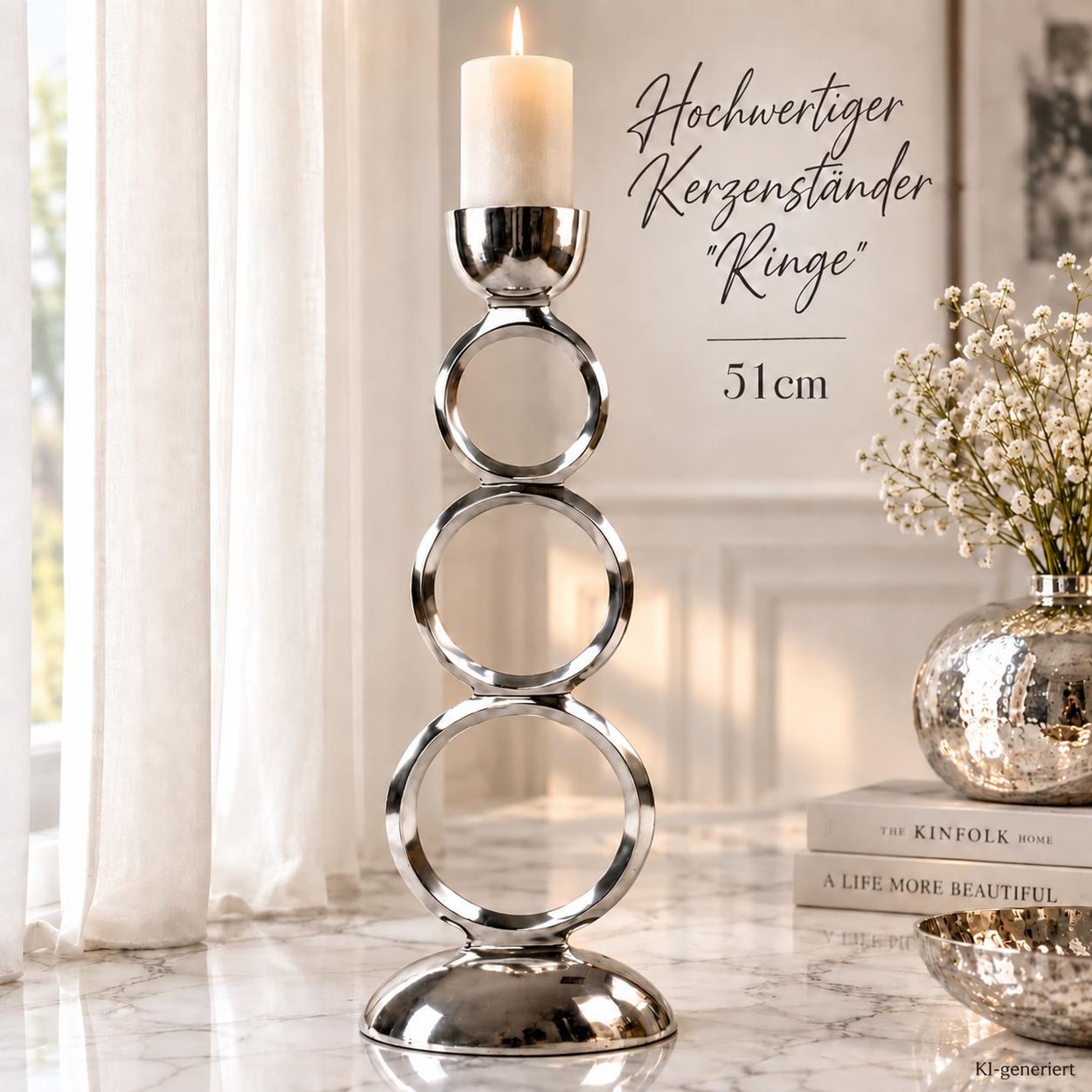Kerzenständer XL 51 cm Silber – Kerzenleuchter aus