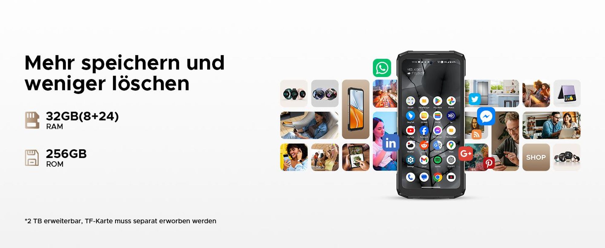 DOOGEE Blade20 Turbo Smartphone Handy, 5G, Android 15, 6,6" 90Hz, 10300mAh Akku, 33W, 8GB+256GB, 50MP, NFC, Fingerabdruck, ohne Vertrag