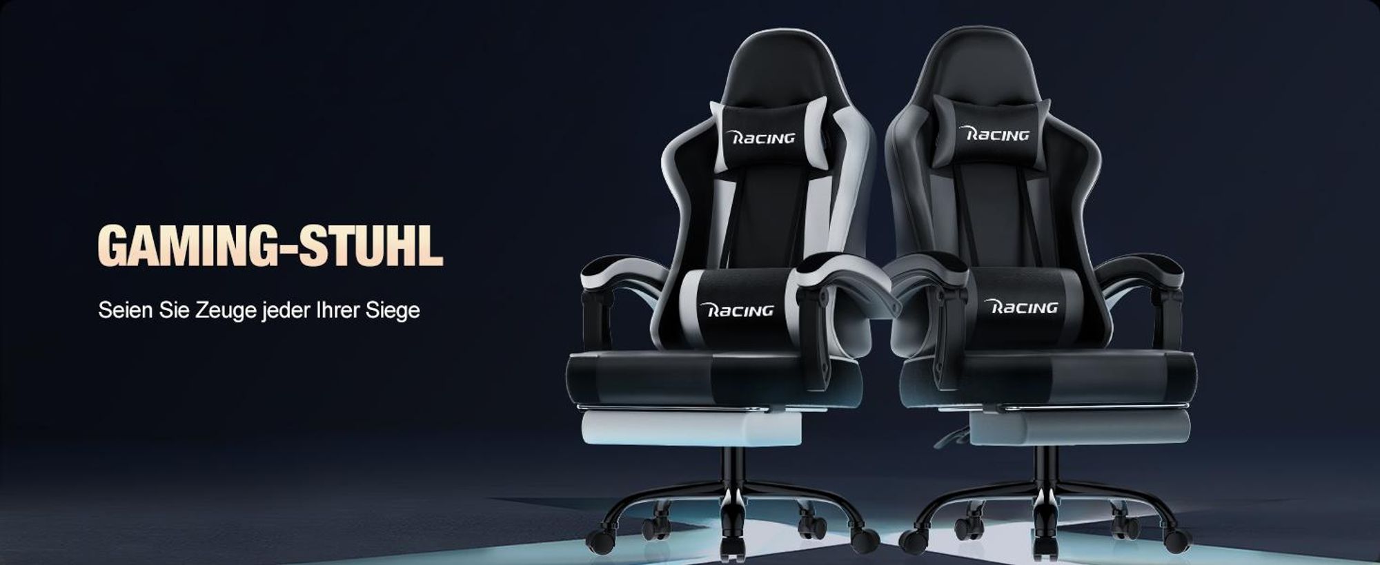 Portreen Gaming Stuhl,Bürostuhl Ergonomischer Gaming Sessel mit Lendenwirbelstütze Fußstütze, gepolstert,Kopfkissen Gaming Stuhl, 150kg Gaming Chair