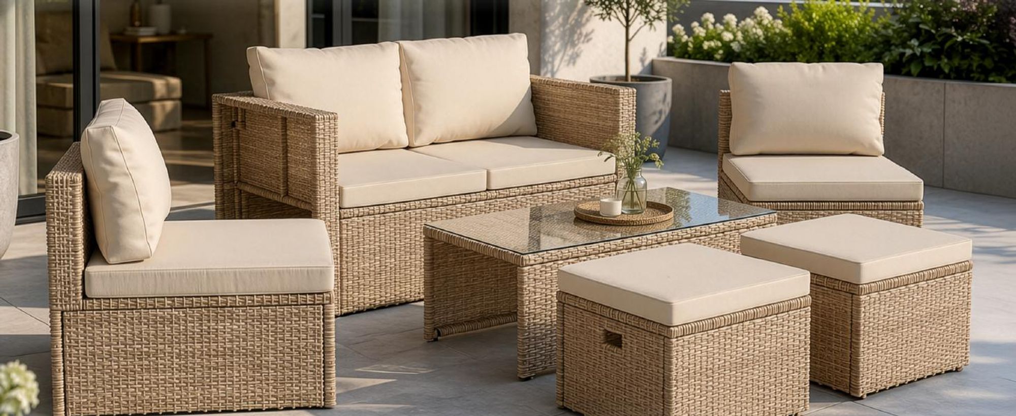 Juskys Polyrattan Gartenmöbel Set Salou - Lounge für 6 Personen, wetterfest - Creme