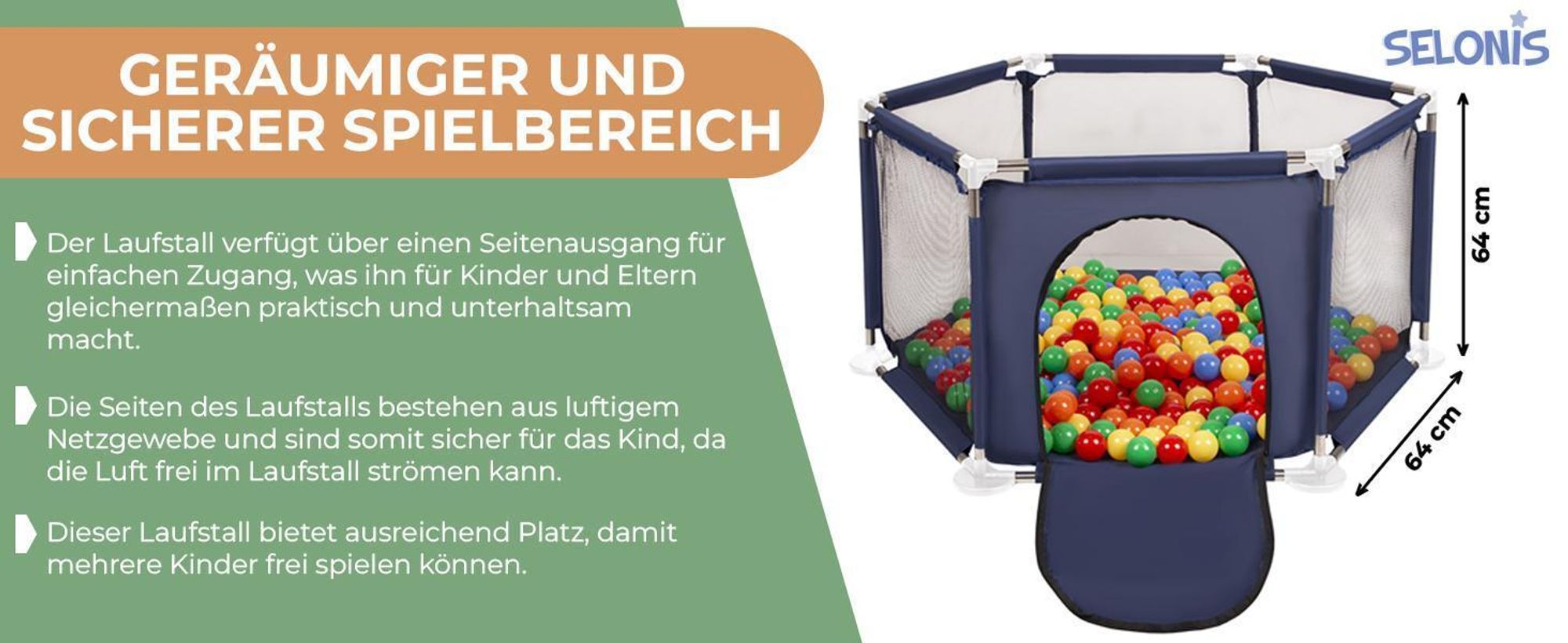 Selonis sechseckiger laufstall mit 100 bälle laufgitter für kinder, grau:perle/grau/transparent/puderrosa