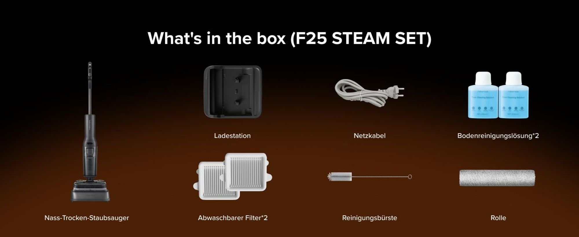 Roborock F25 Steam Set Nass Trockensauger mit Dampf, 180 °C Dampfmopp, 25.000Pa Saugkraft, Hochtemperatur-Selbstreinigung mit 95 °C, 180° flache