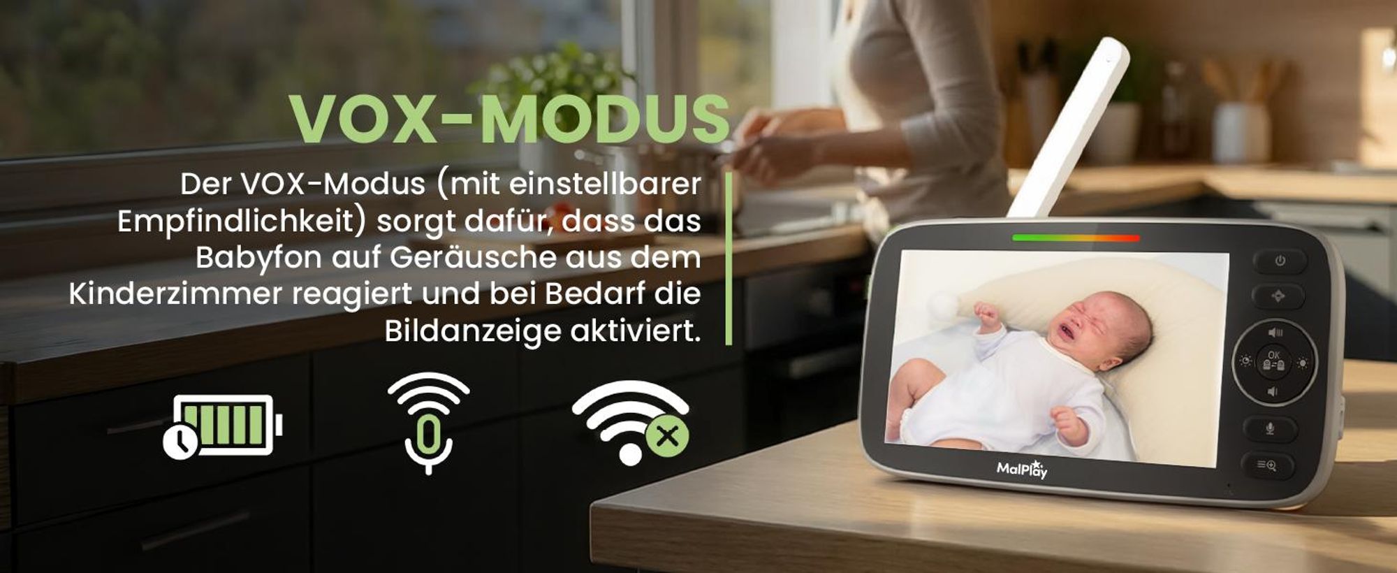 Babyphone mit Kamera und Monitor für kleine Kinder und Tiere