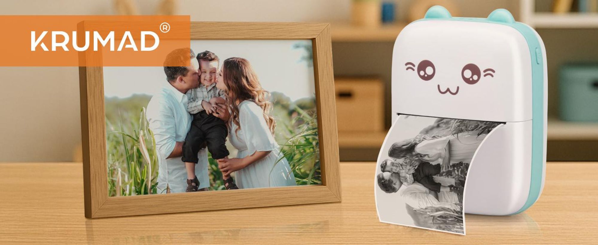 KRUMAD Mini Drucker - Kabelloser Bluetooth Thermodrucker für Smartphones, 200 DPI, Fotodrucker, ideal für Geschenke für Teenager Mädchen