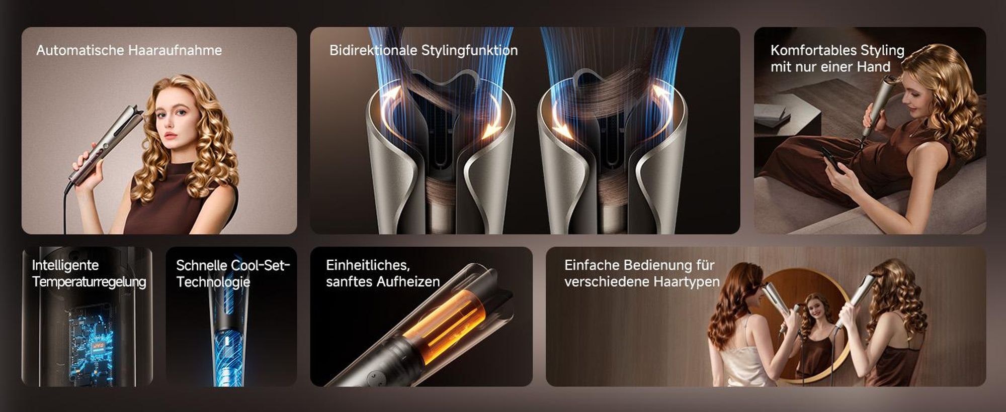 DREAME Air-Auto One-Touch Lockenstab,MCH-Heizsystem,360°-Lockenfunktion,LED,NTC-Temperaturregelung,3 Heizstufen,Verwicklungsschutz,2,8m Länge,Gold