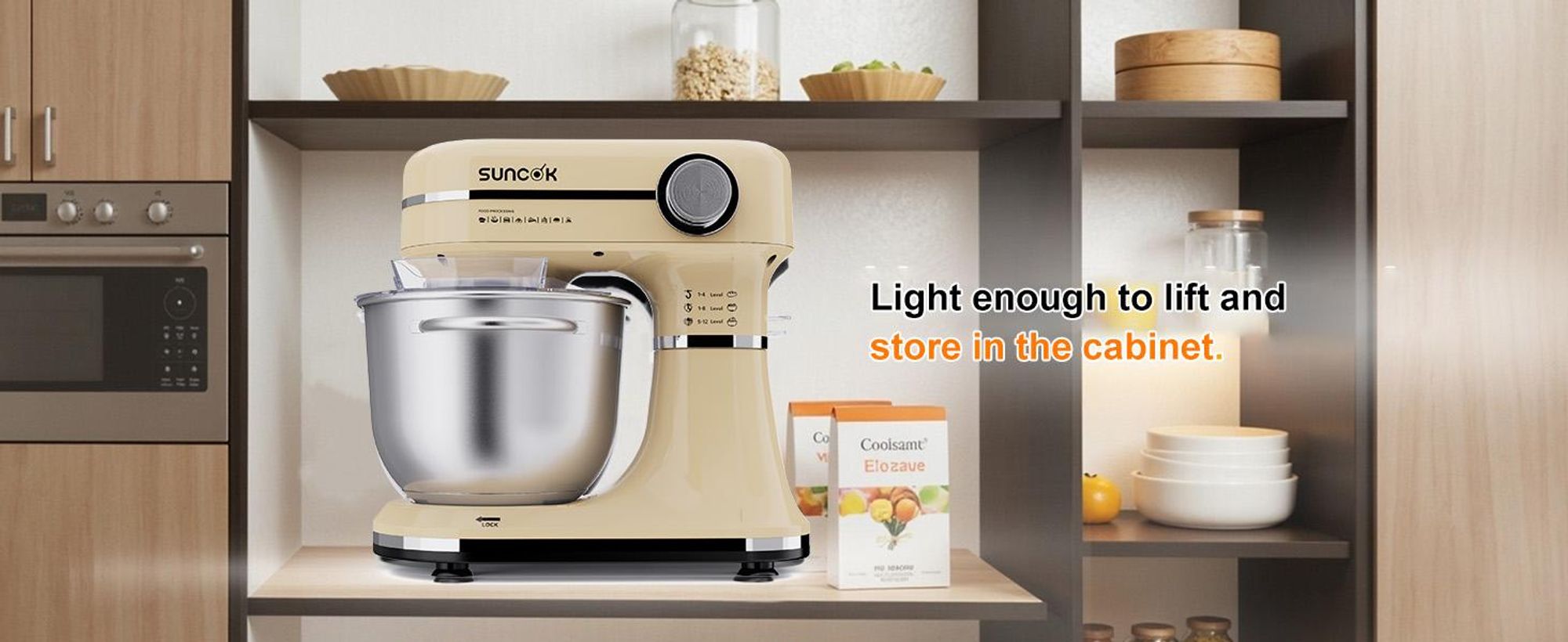 SUNCOK Multifunctionele keukenmachine, 1500W, 2 roestvrijstalen mengkommen (4,5L + 5,5L), 12 snelheden, met menggarde, deeghaak en garde, inclusief spatdeksel