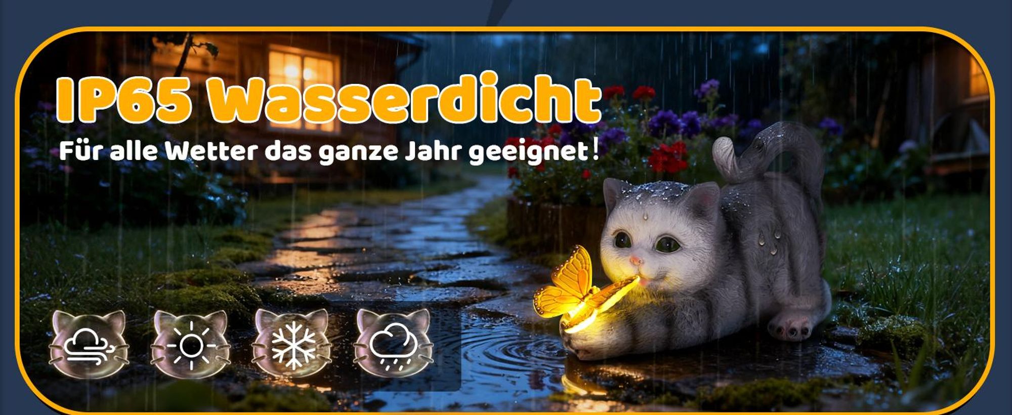 Solarlampe, LED Solarleuchte, Gartenlampe, Katze Gartendeko, Gartendekoration, Wasserdicht, Warmweiß, für Außen, Hinterhöfe, Gärten, Rasen