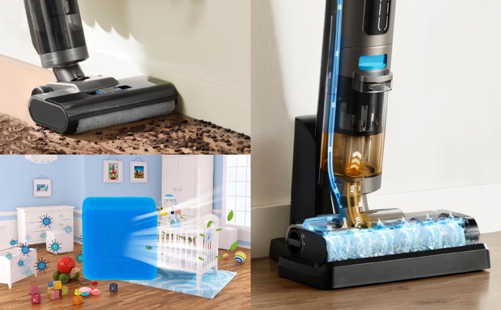 Bürste Zubehörset für EUREKA NEW430, für JONR ED12 Nass- und Trockensauger Zubehör, 2 Bürstenrollen + 3 HEPA-Filter + 1 Reinigungsbürste