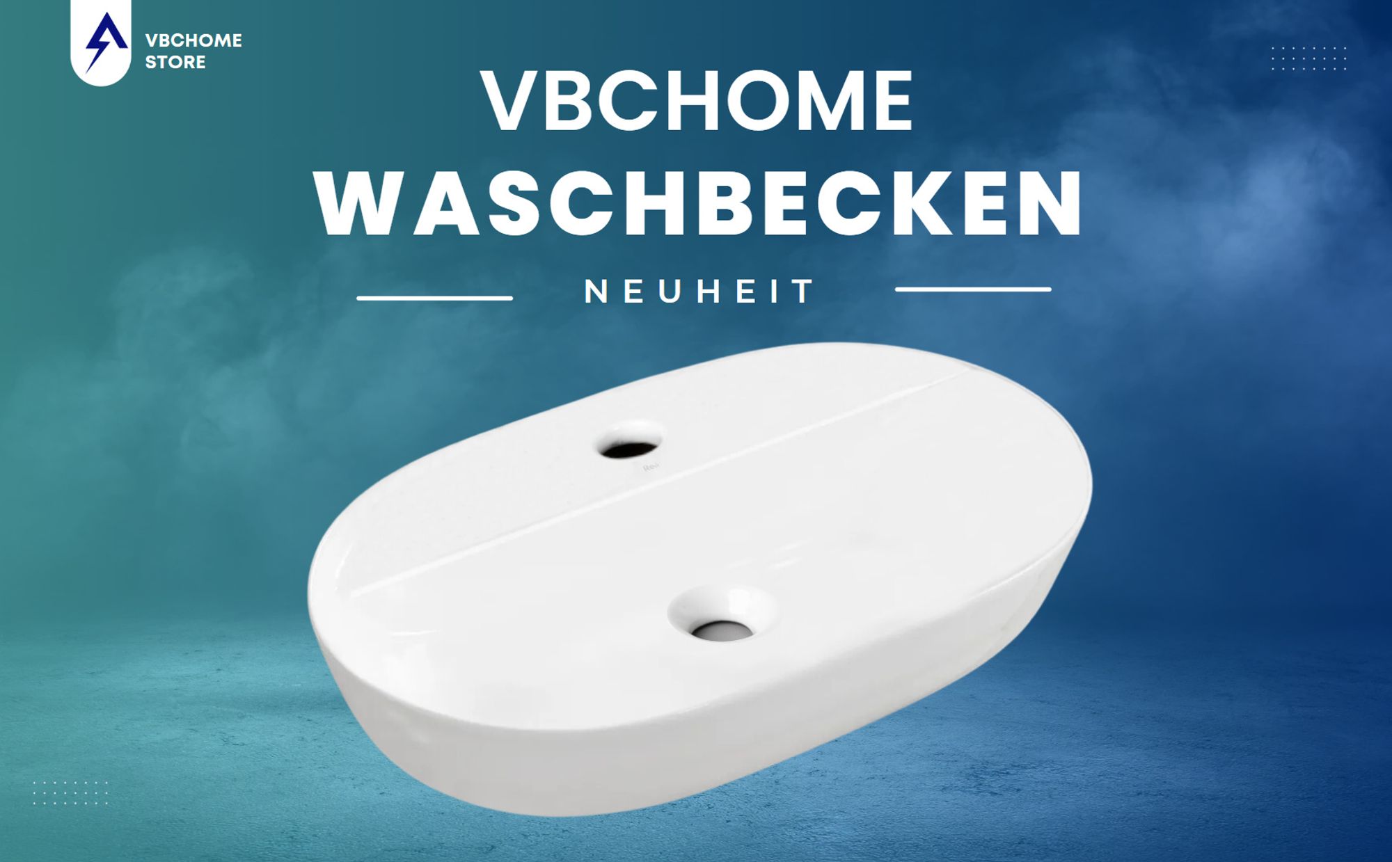VBChome Waschbecken 60 x 40 cm Keramik Weiß Oval mit Hahnloch Waschtisch Handwaschbecken Aufsatzwaschbecken Waschschale Keramikwaschbecken Waschbecken