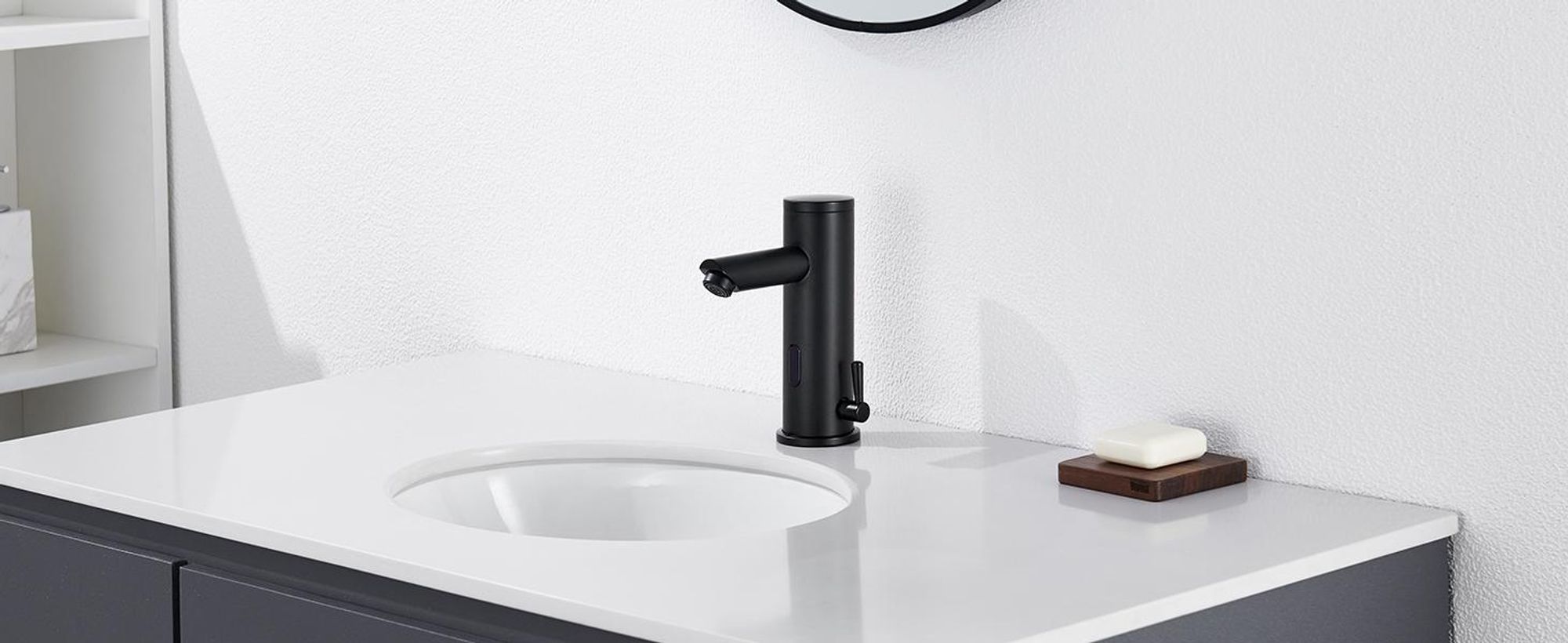 Auralum Sensor Wasserhahn Bad Waschtischarmatur mit Infrarot, automatische Waschbeckenarmatur Schwarz berührungslos,Badarmatur Kalt Warm Mischbatterie
