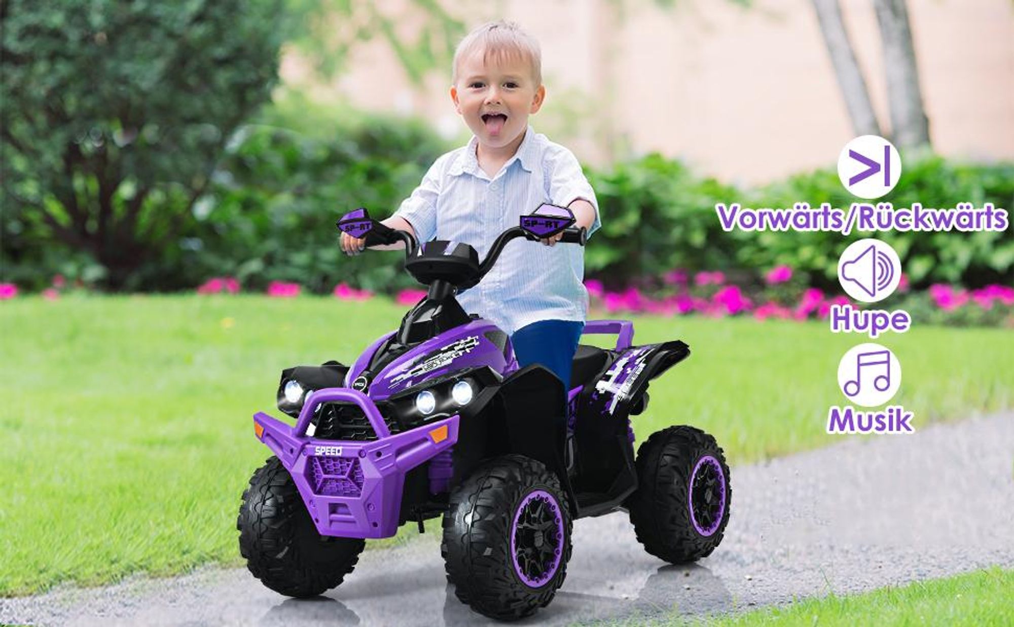 COSTWAY 12V Elektro Kinderquad, Elektroquad mit Musik, Hupe & LED Scheinwerfer, Kinder Quad 2,2-4,3 km/h, Kinderauto für Kleinkinder 3+ Schwarz