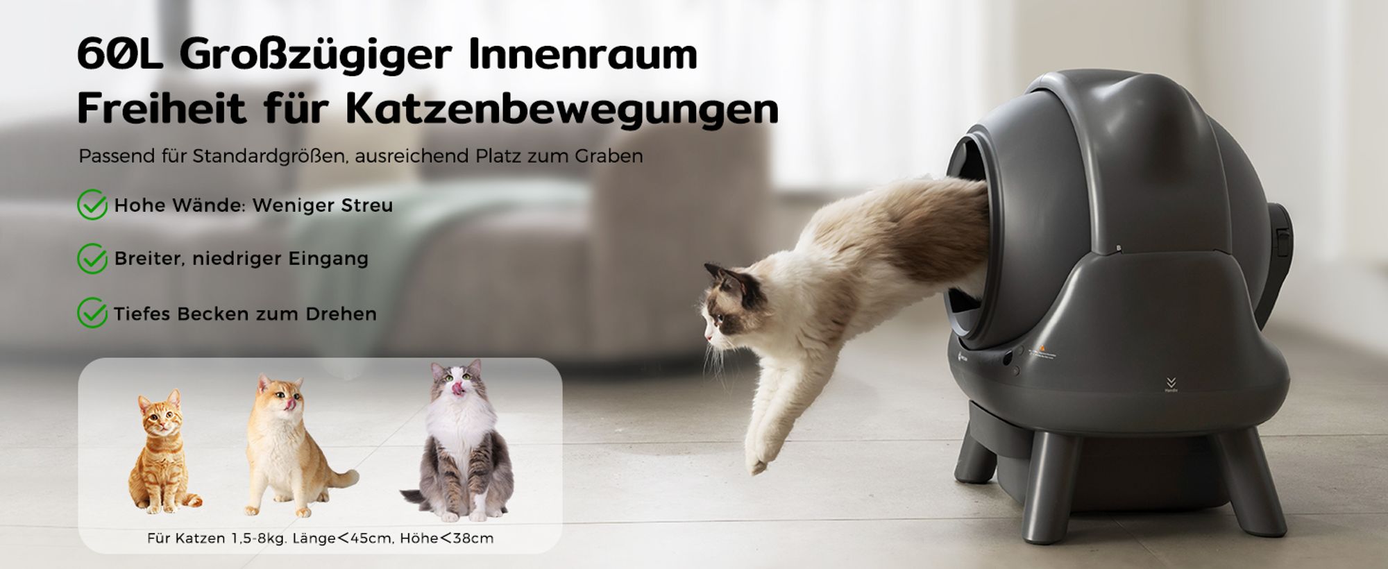 Amicura X1 Katzenklo Selbstreinigend mit App-Steuerung, Sicherheitssensor (Anti-Pinch) Elektronisches Katzenklo, XXL Geruchsdichter Abfallbehälter