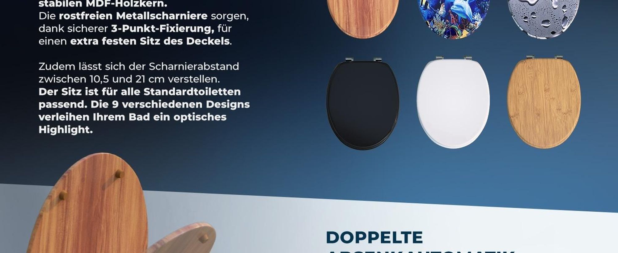 CASARIA Toilettendeckel mit Doppelter Absenkautomatik MDF