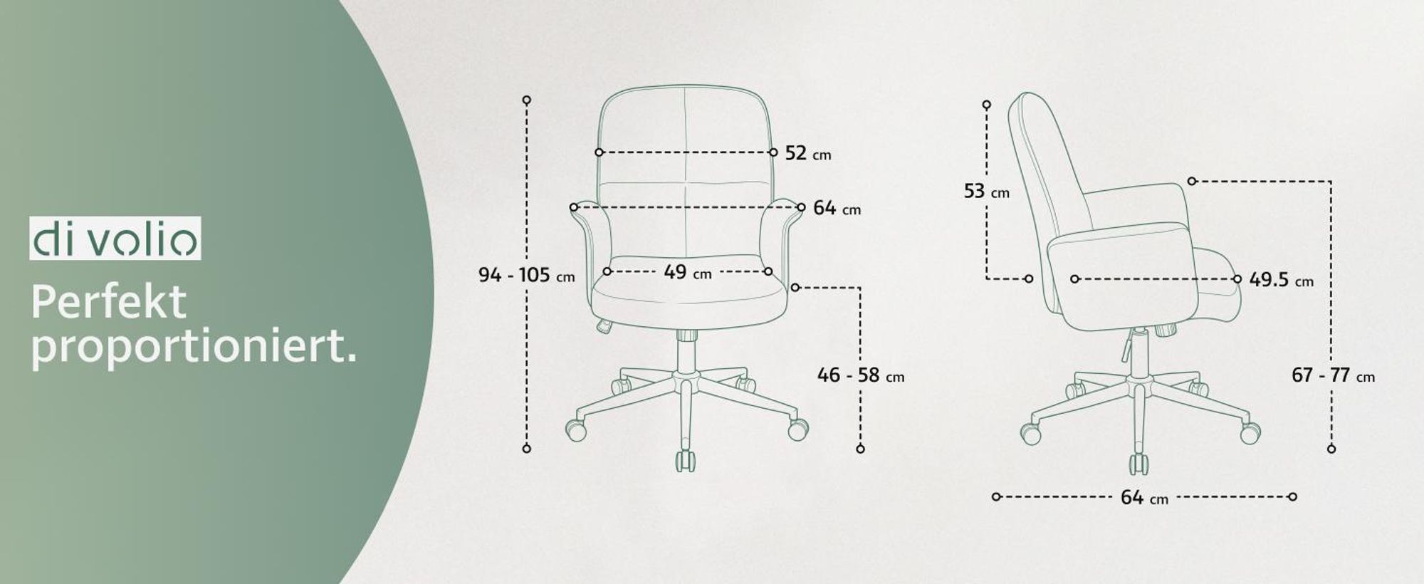 di volio Bürostuhl Parmo, Homeoffice Stuhl mit Rollen, Braun