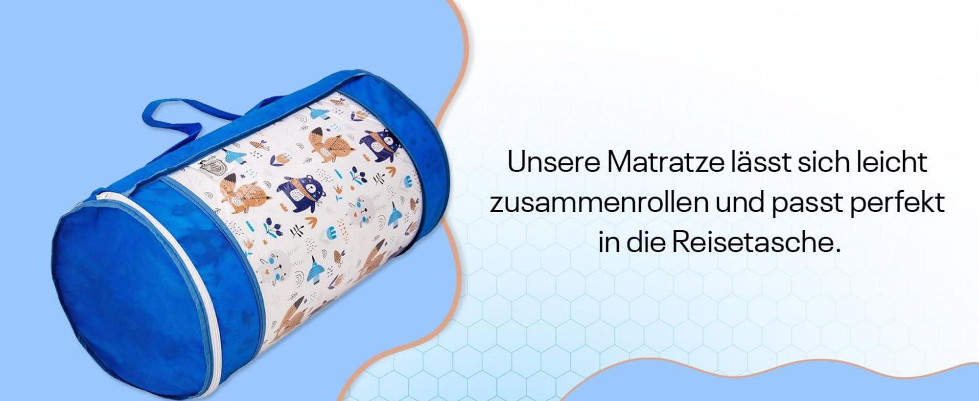 Kindermatratze 70x140 | Kinder Klappmatratze mit Blauem Reisetaschen-Bezug |Matratze 70x140 aus 100% kuschelig weicher Baumwolle |Reisebett-Matratze