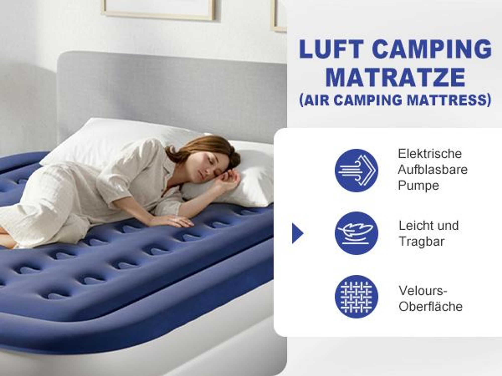FCH Luftmatratze mit eingebauter Pumpe,203 x 153 x 45CM Blow-up-Matratze mit weicher stromfleischiger Oberseite, Aufblasbarer Mattress