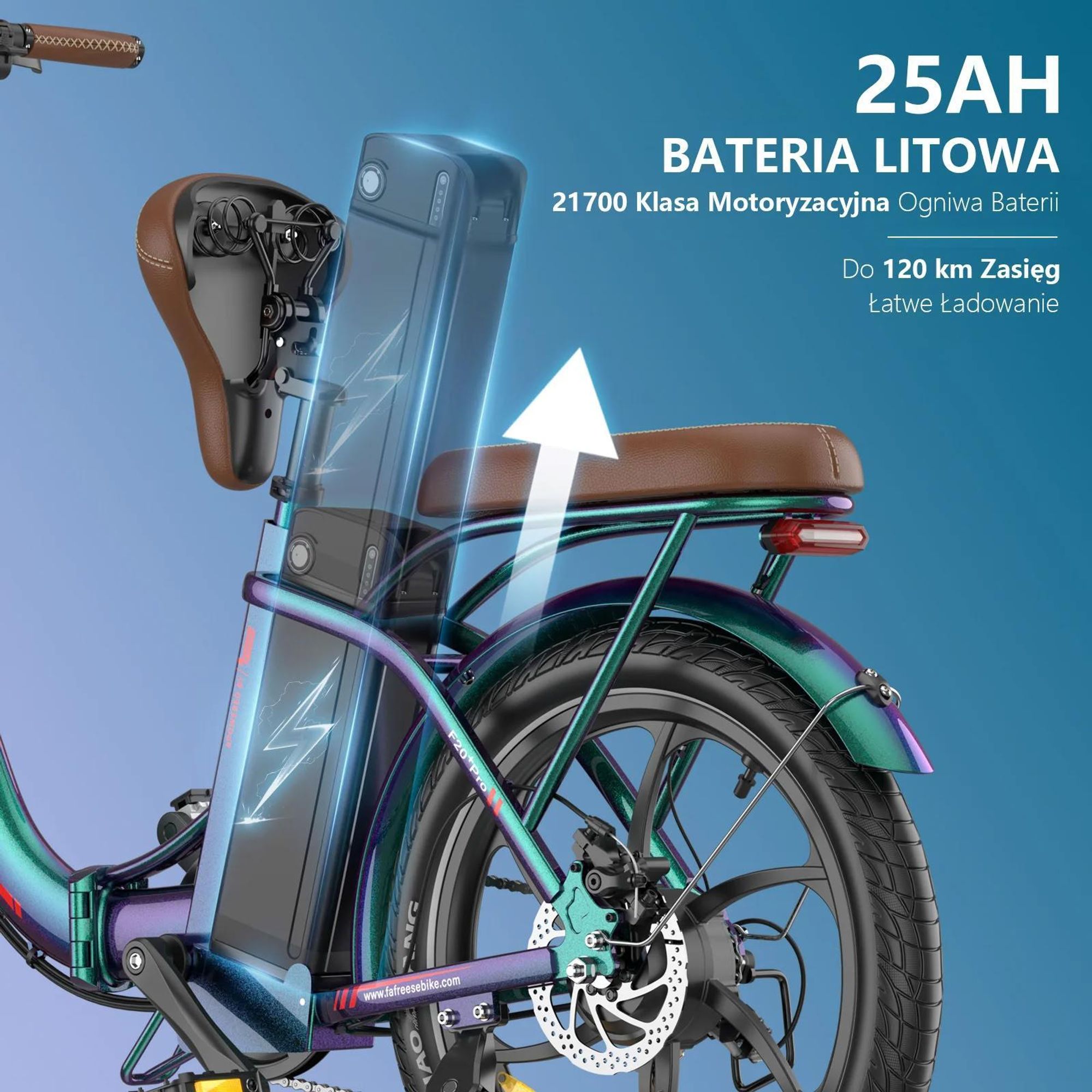 Rower Elektryczny FAFREES F20+ Pro - Silnik 250W Akumulator 36V25Ah Opony 20" Mechaniczny Hamulec Tarczowy - Błękit Aurory