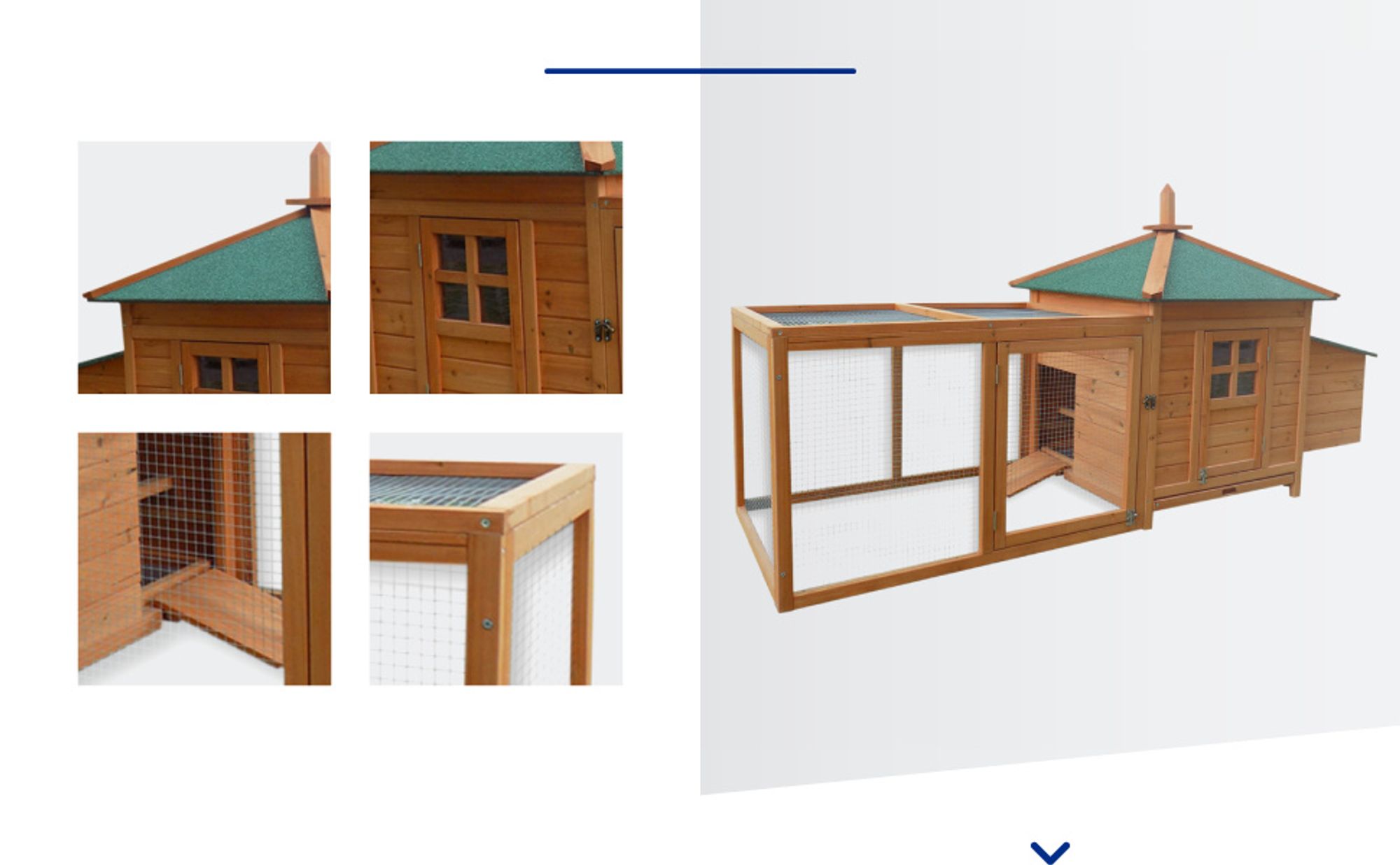 Wiltec Nagerhaus 1950 x 635 x 1200 mm, Hasenstall aus Fichtenholz, mit Bitumeneindeckung, Hühnerstall mit Nistkasten, Kleintierhaus Freilauf Gehege