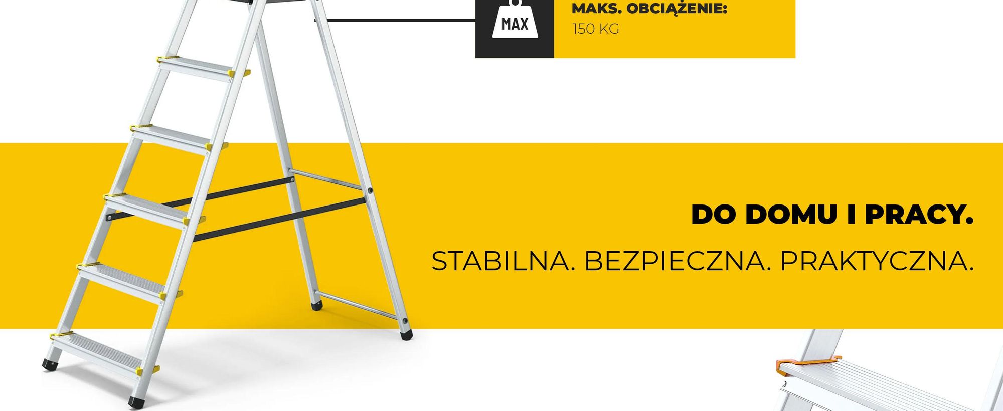 DRABEST | Drabina aluminiowa 6-stopniowa składana z platformą i półką na narzędzia, wysokość robocza 3,19 m, udźwig 150 kg