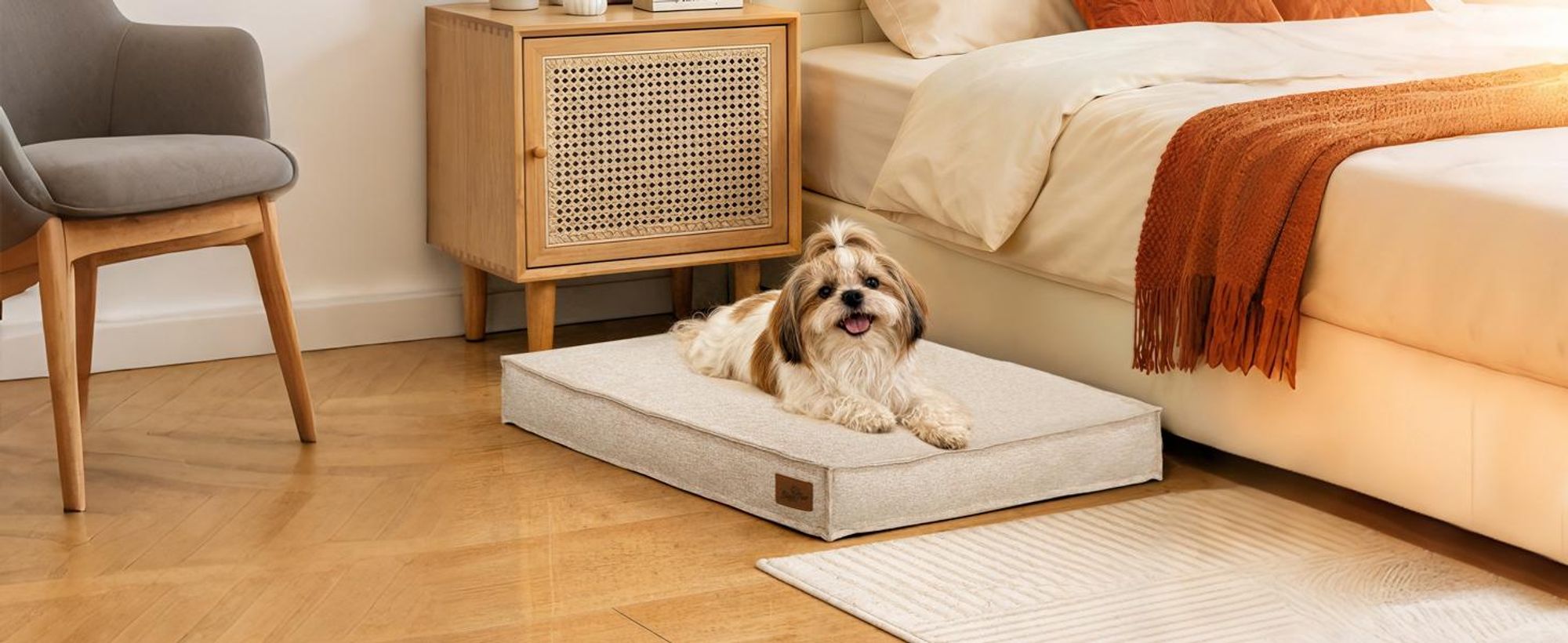 WISFOR Hundebett Hundesofa Hundecouch Hundekissen Rutschfest, waschbar Bezug abnehmbar M: 75 x 50,5 x 10cm, Khaki