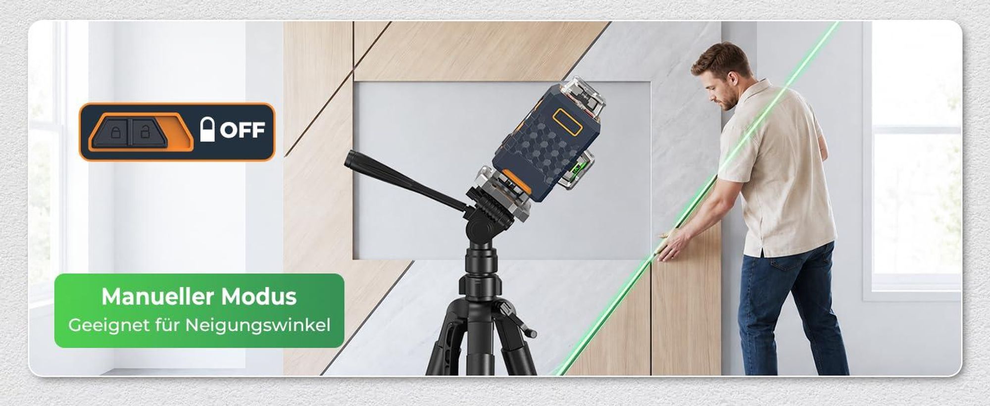 CIGMAN CMG16T Kreuzlinienlaser 4 x 360 Grad mit Stativ – App, Grün, IP54