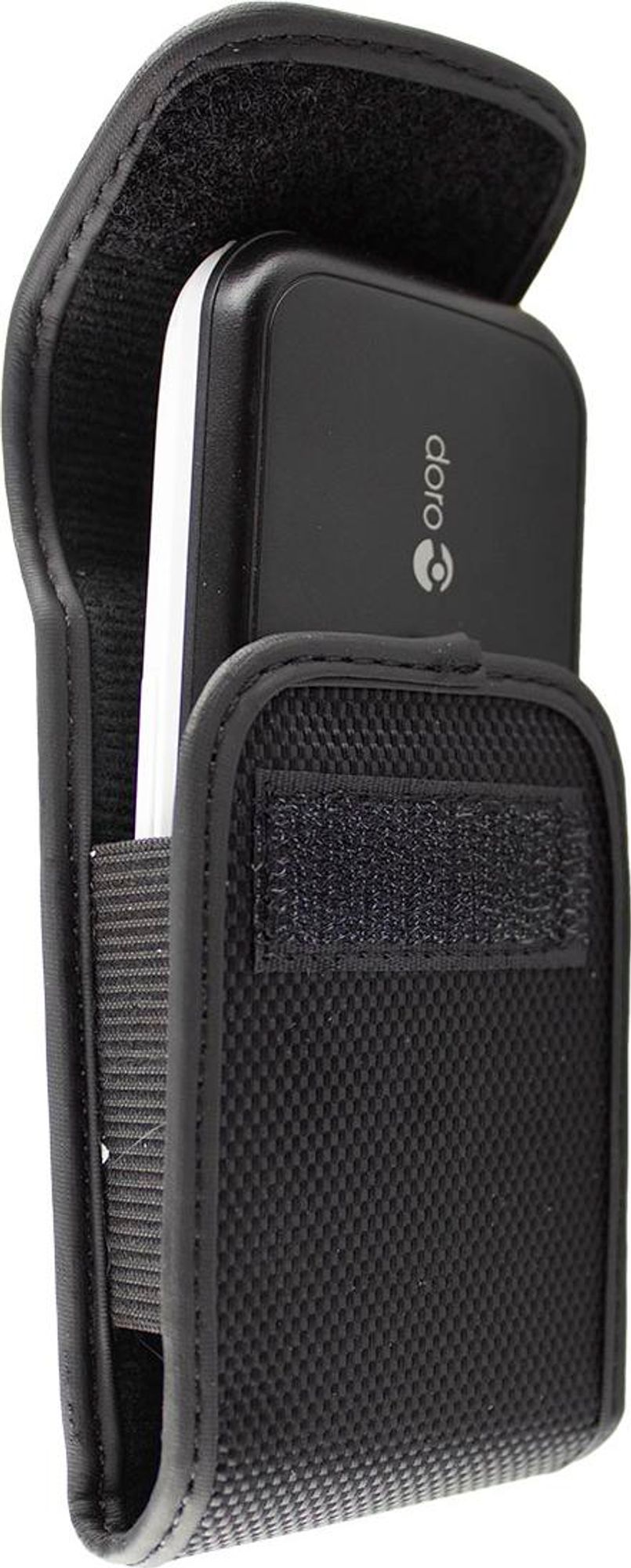 Hochwertige Nylon-Schutztasche für Doro Telefone, universell, mit Klettverschluss, Metall-Gürtelclip & Gummizug, Farbe schwarz Bild 5