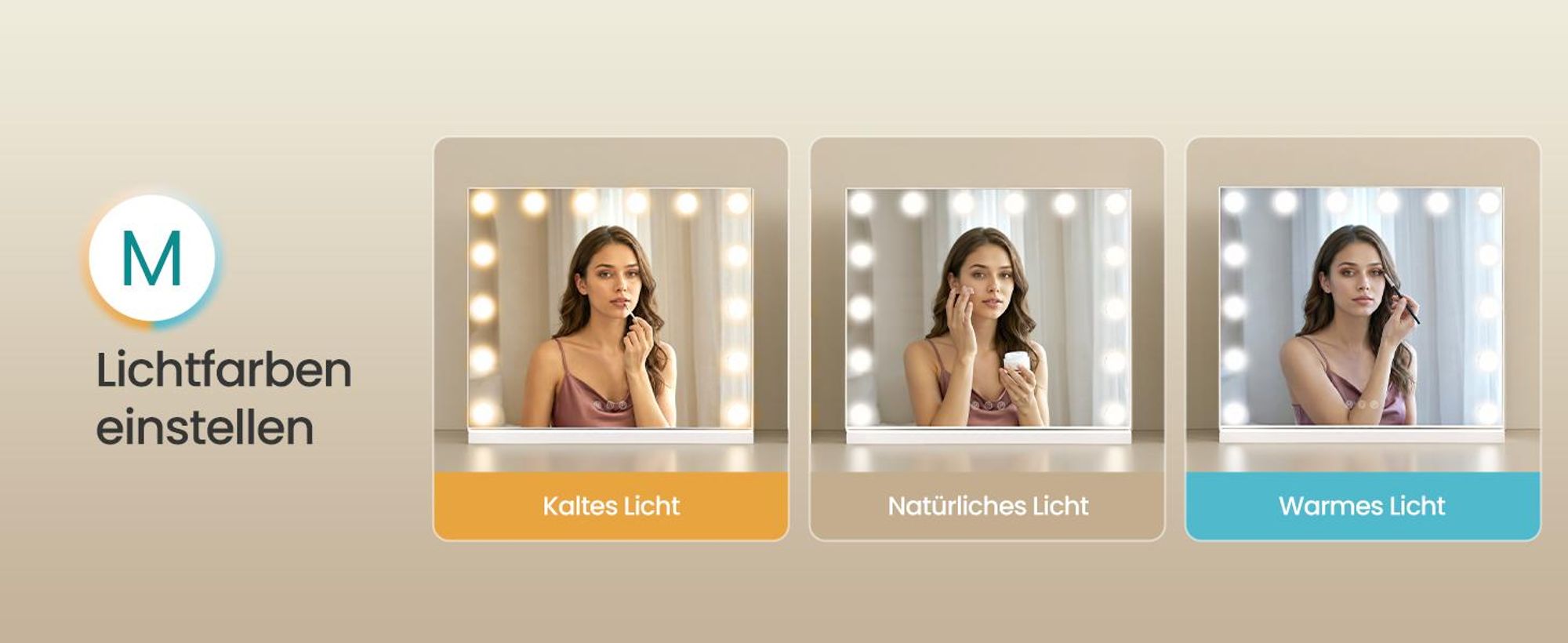 SONGMICS Schminkspiegel mit 14 LEDs und 10x Vergrößerung, 3 Lichtfarben, 44 x 50 x 5,7 cm, Weiß