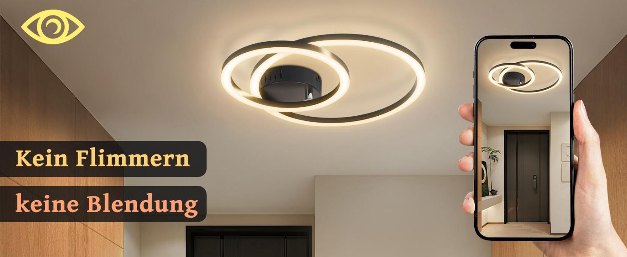 ZMH Plafondlamp keuken LED, plafondlamp woonkamer - 23W keukenlamp, 3000K warm wit, woonkamerlamp, modern, slaapkamerlamp, 2-ringen design, plafondverlichting voor slaapkamer, hal, kantoor, balkon