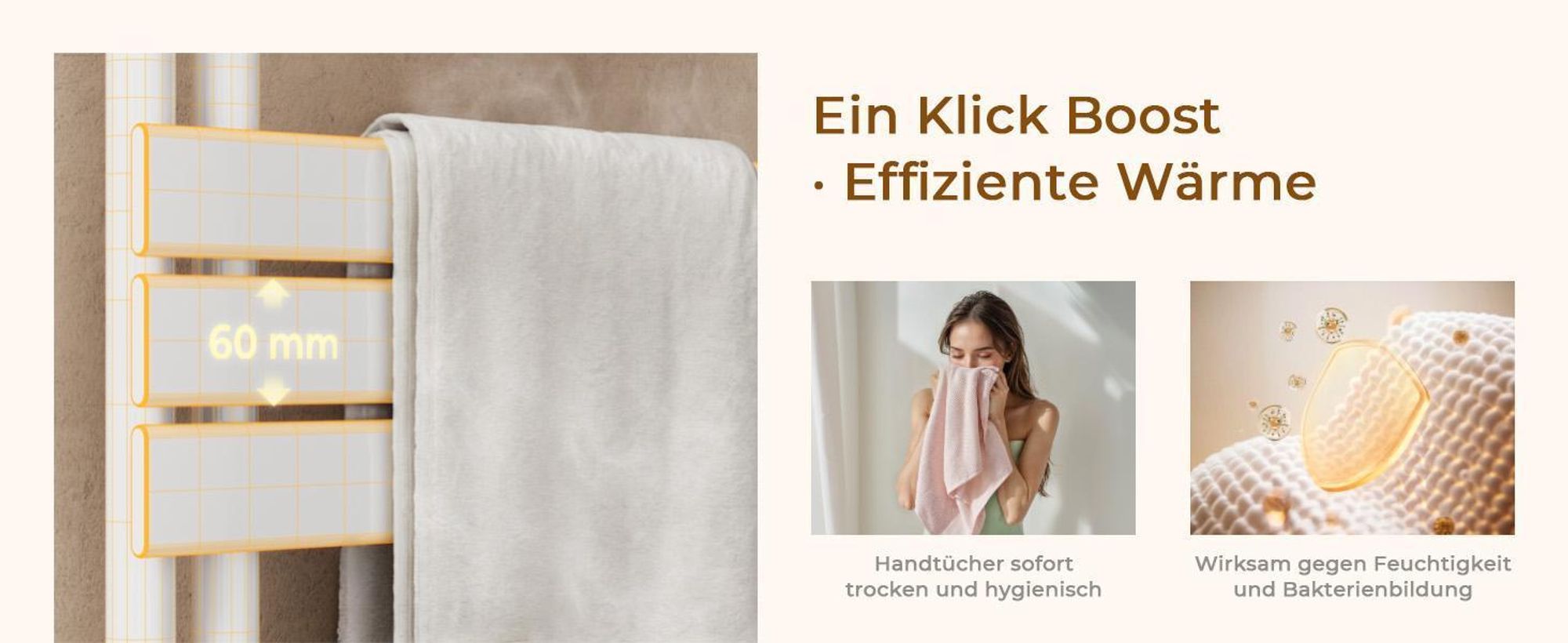 S'AFIELINA Handtuchheizkörper Elektrisch 1599×600mm, Badheizkörper Elektrisch mit Thermostat, WiFi, programmierbarem Timer, LCD-Anzeige, 1000 W, Weiß
