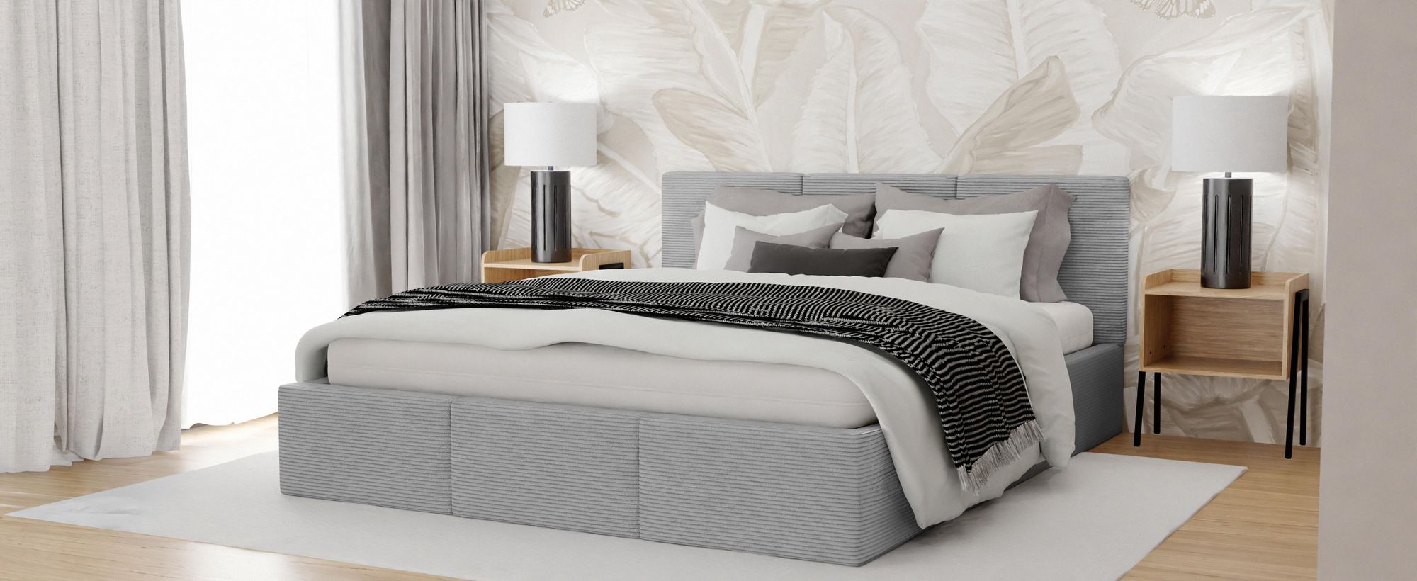 Muralo POLSTERBETT für Schlafzimmer Polsterbett mit Bettkasten und Gasdruckfeder Bett mit Polsterkopfteil Doppelbett 180x200 Braun CORD Stoff