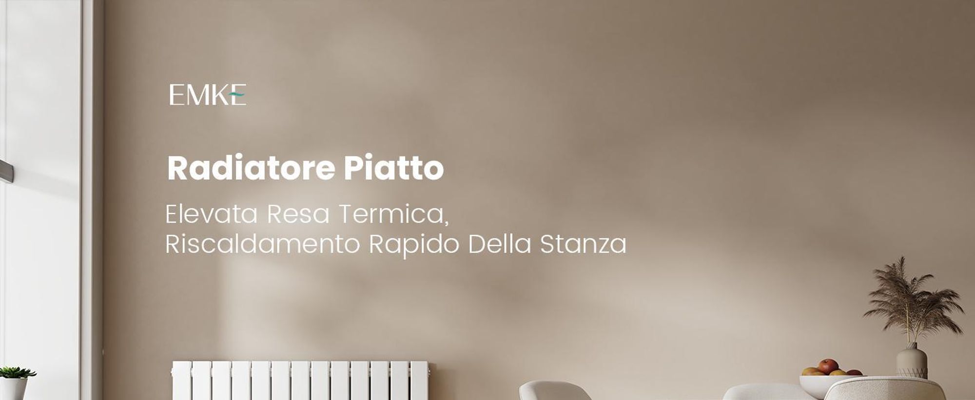 Radiatore EMKE orizzontale, radiatore a pannello di design 630x850mm bianco a doppio strato con collegamento laterale piatto, 1136W senza elemento riscaldante