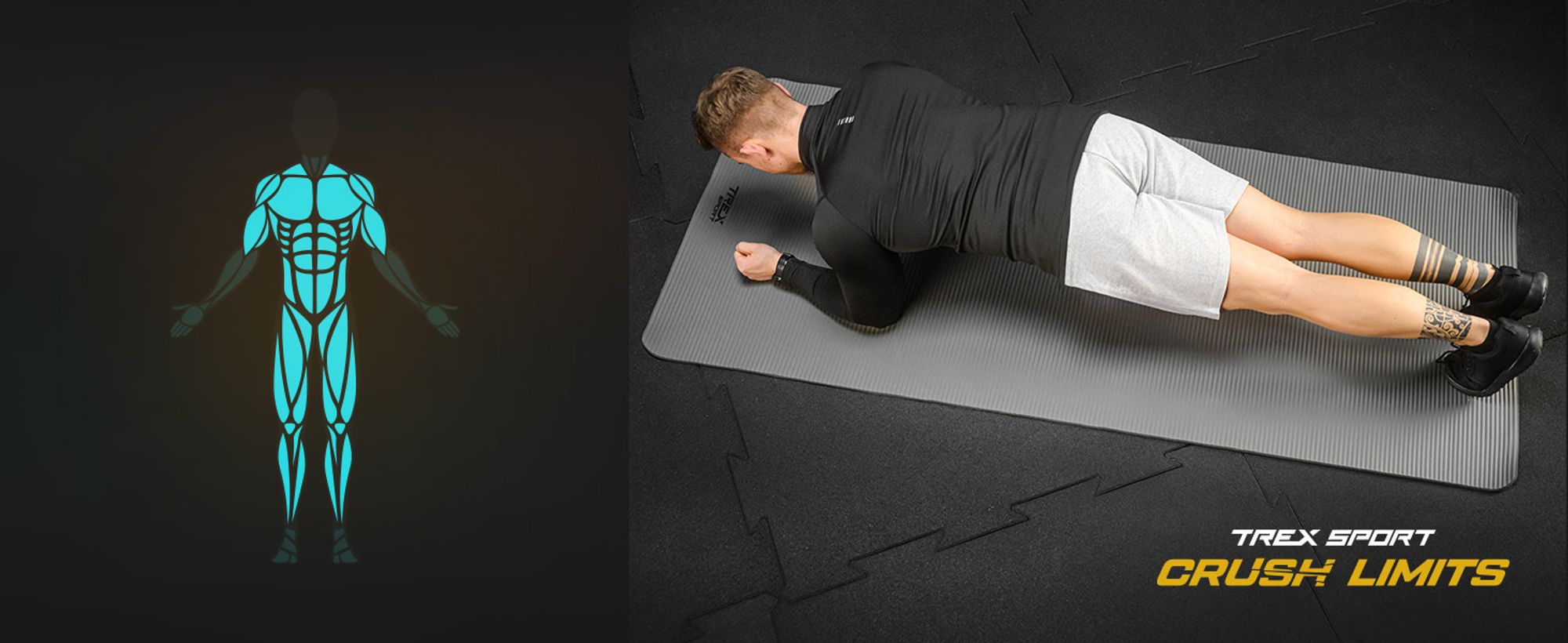 TREX SPORT Gymnastikmatte Fitnessmatte TX-019NGM | Yogamatte Pilates 190×80×1cm | Trainingsmatte rutschfest, wasserdicht, Tragegurt | Sportmatte grau