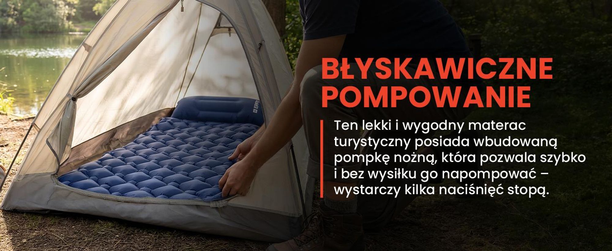 Samopompujący się materac jednoosobowy w kolorze niebieskim
