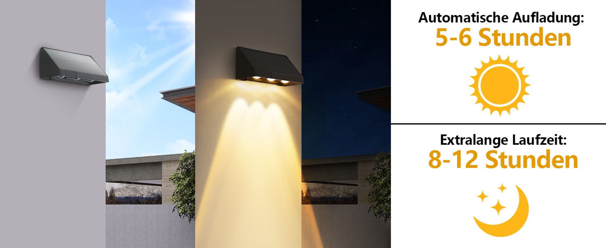 ZMH Solarlampen für Außen 2ER Solar Wandleuchte Aussen Wand LED 2 Modi Außenwandleuchten 3000K Warmweiß Solarwandleuchten Wasserdichte Solarleuchte Beleuchtung für Zaun Terrasse Balkon Garten