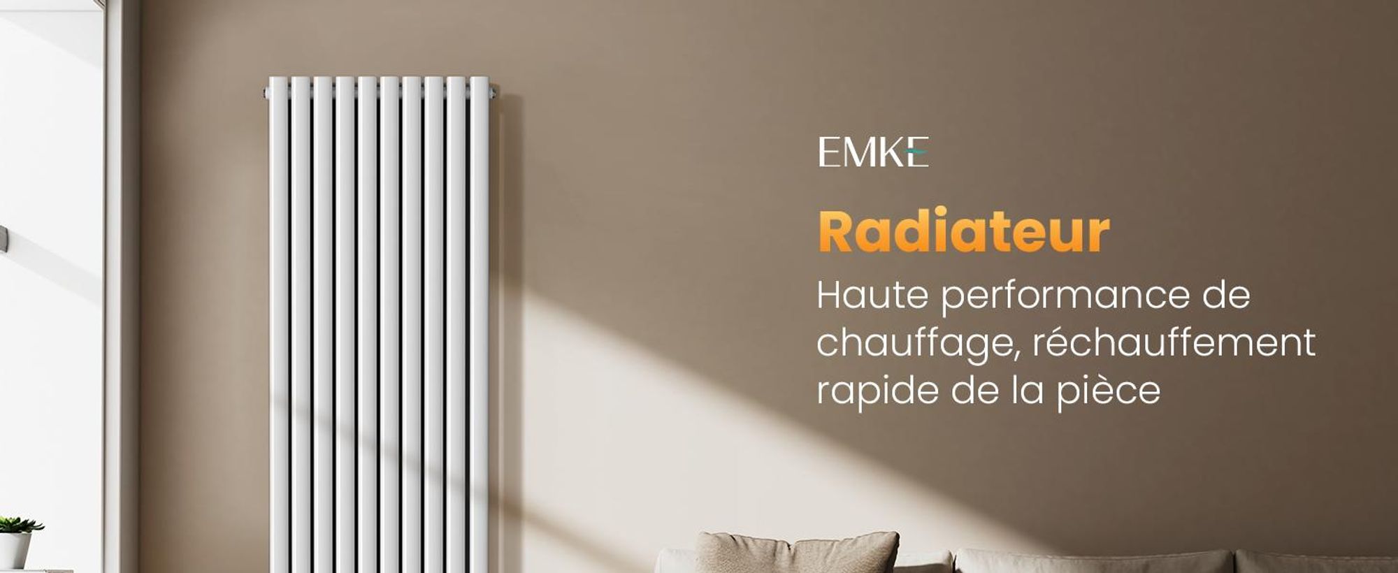 EMKE Radiateur design 1800 x 600 mm Radiateur vertical Blanc Radiateur ovale Raccord central Double couche Chauffage, 2175W sans thermoplongeur