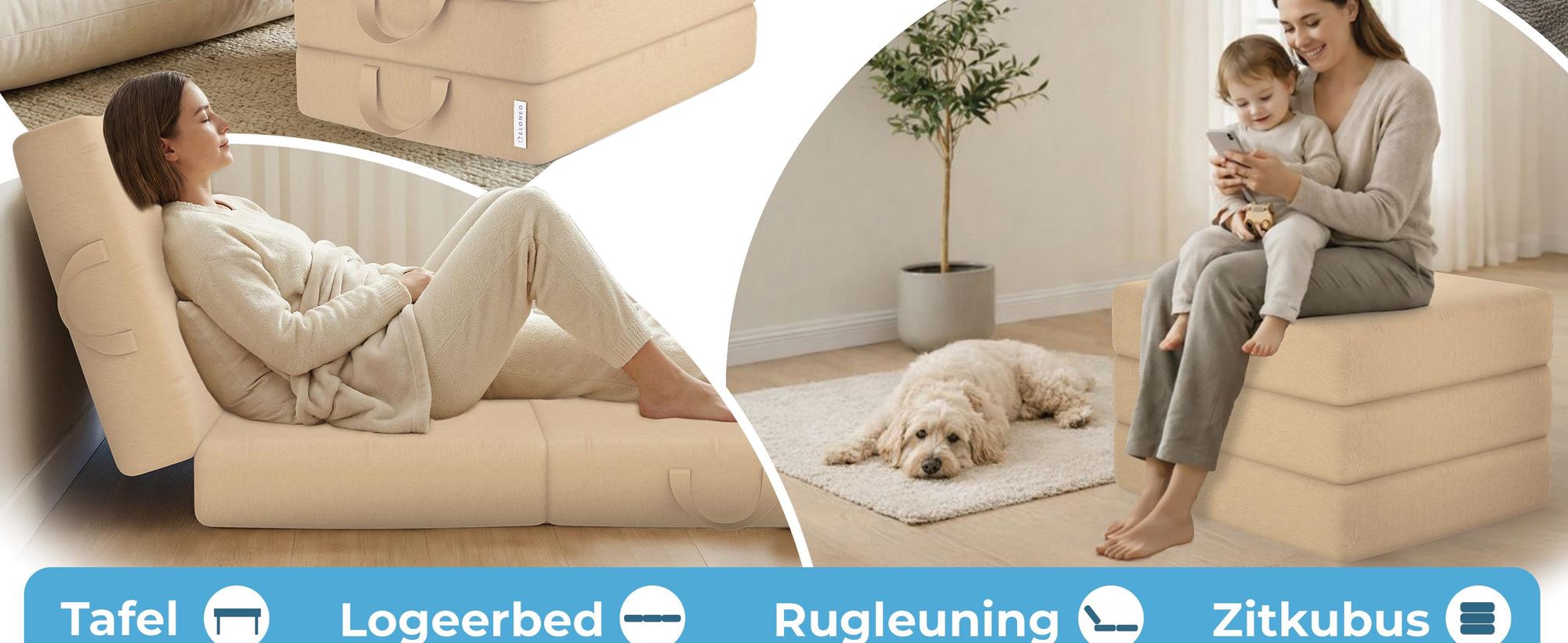 ELONEO Opklapbare matrassen, gastenmatrassen, 3-delige opvouwbare matrassen, extra dik schuim (15 cm), geschikt voor mensen met rugproblemen, opvouwbaar, (crèmekleur)