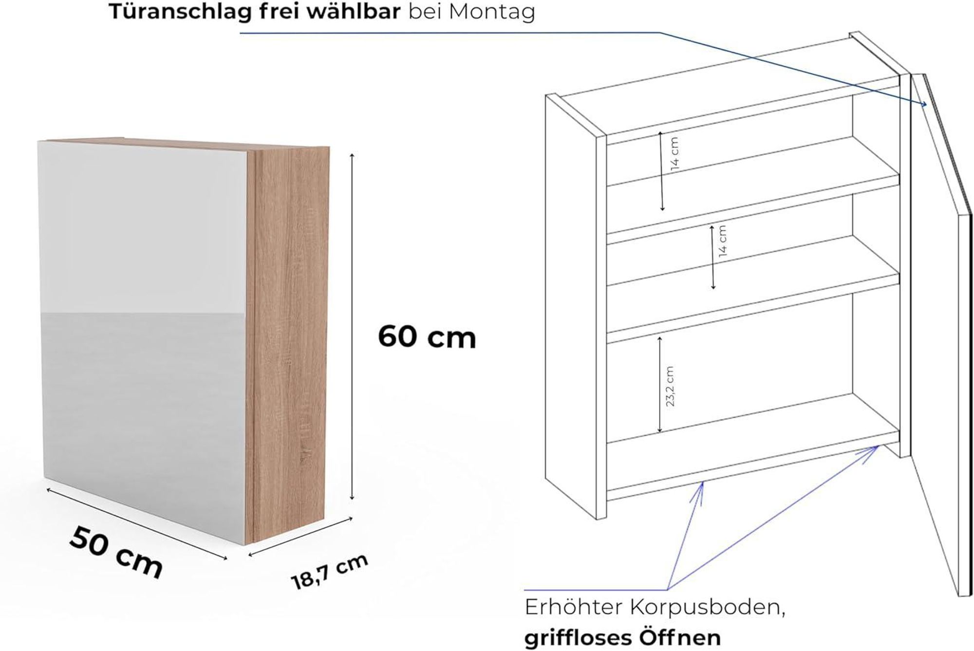 HAJDUK FURNITURE Spiegelschrank Bad 50x60 cm Weiß Badschrank mit Spiegel Ablage und Griffloser Öffnung Hängeschrank Badezimmerspiegel Hängend