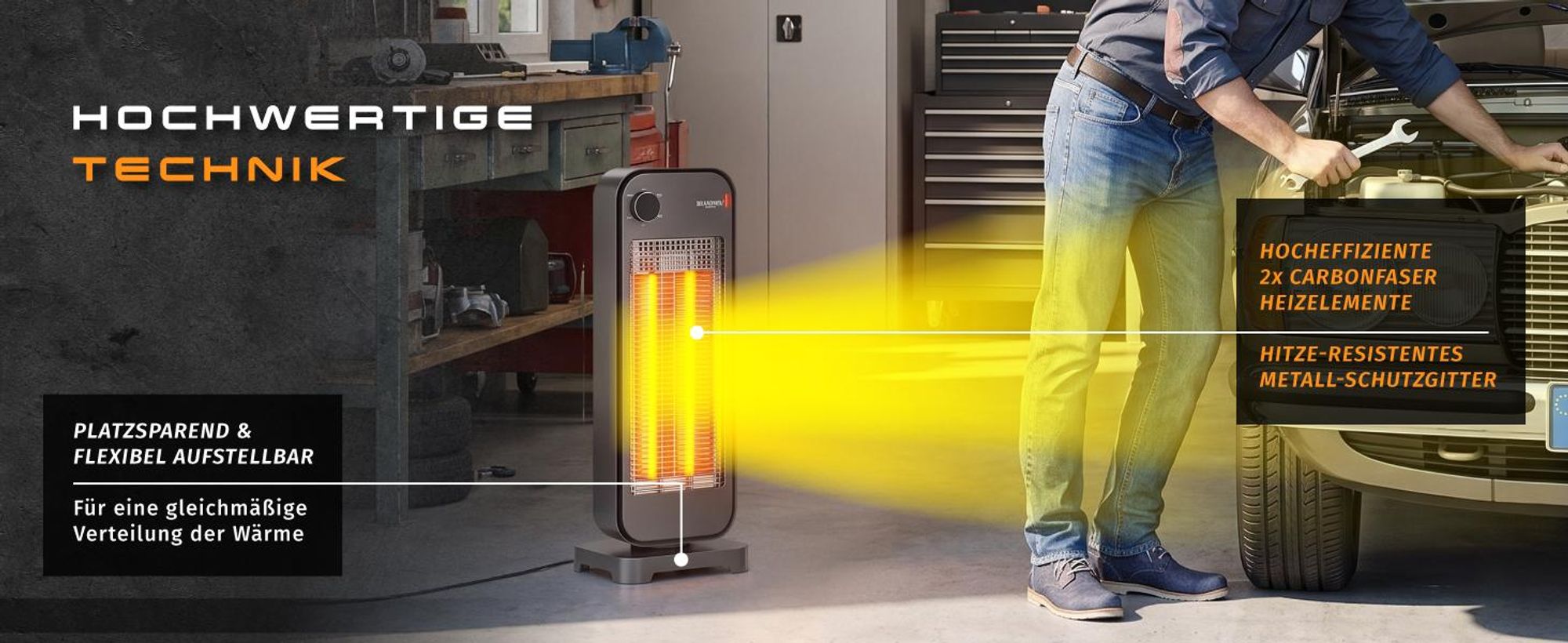 Brandson Carbon-Heizstrahler 900 W, hochwertige Technik
