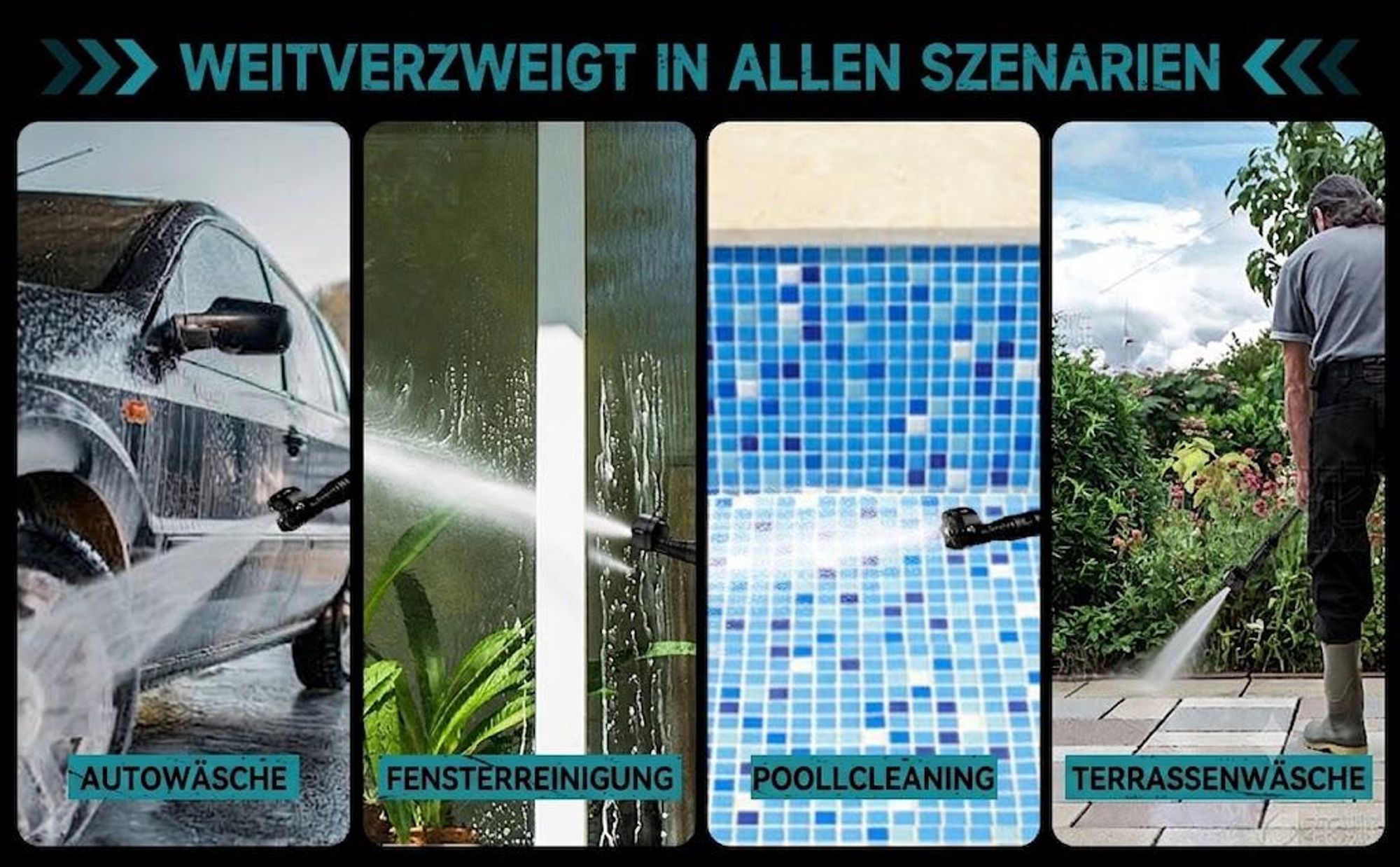Tragbarer Akku Hochdruckreiniger 440W für Makita 18V Batterien mit Verlängerungsstange, 6-in-1 Multifunktionsdüse, zur Auto, Gärten, Terrasse