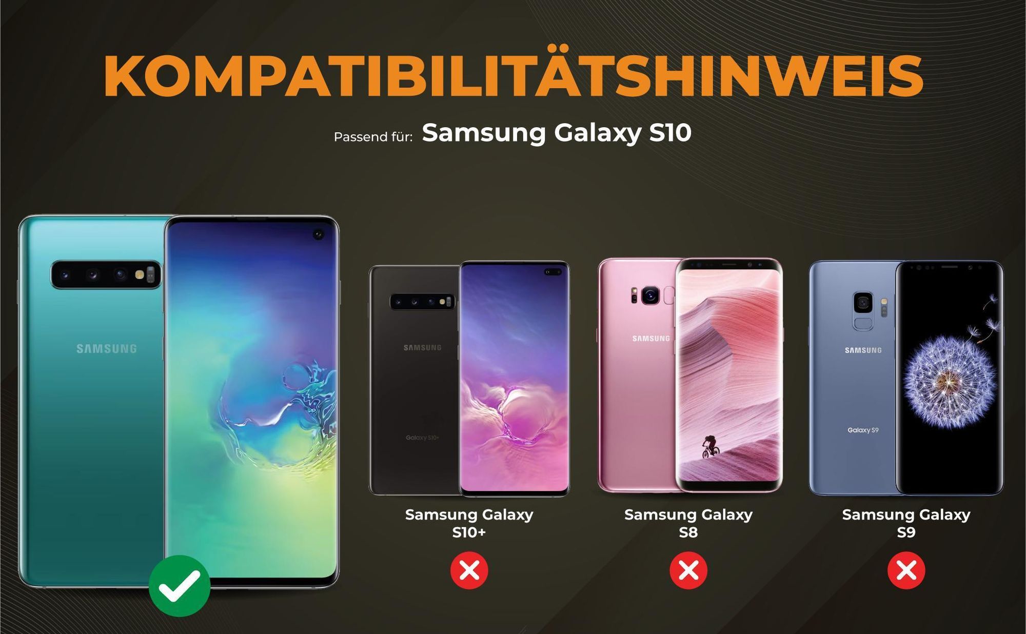 Kompatibilitätshinweise Hülle für Samsung Galaxy S10